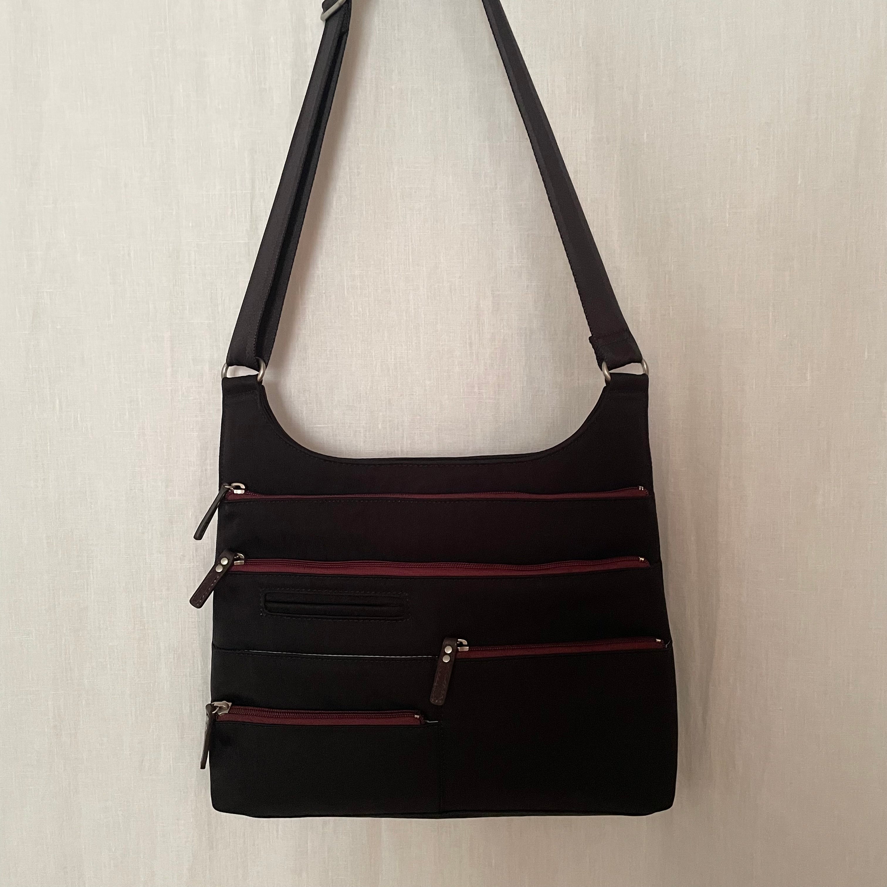 TEELA - Black x Maroon | Multi-Pocket Shoulder Bag | Medium