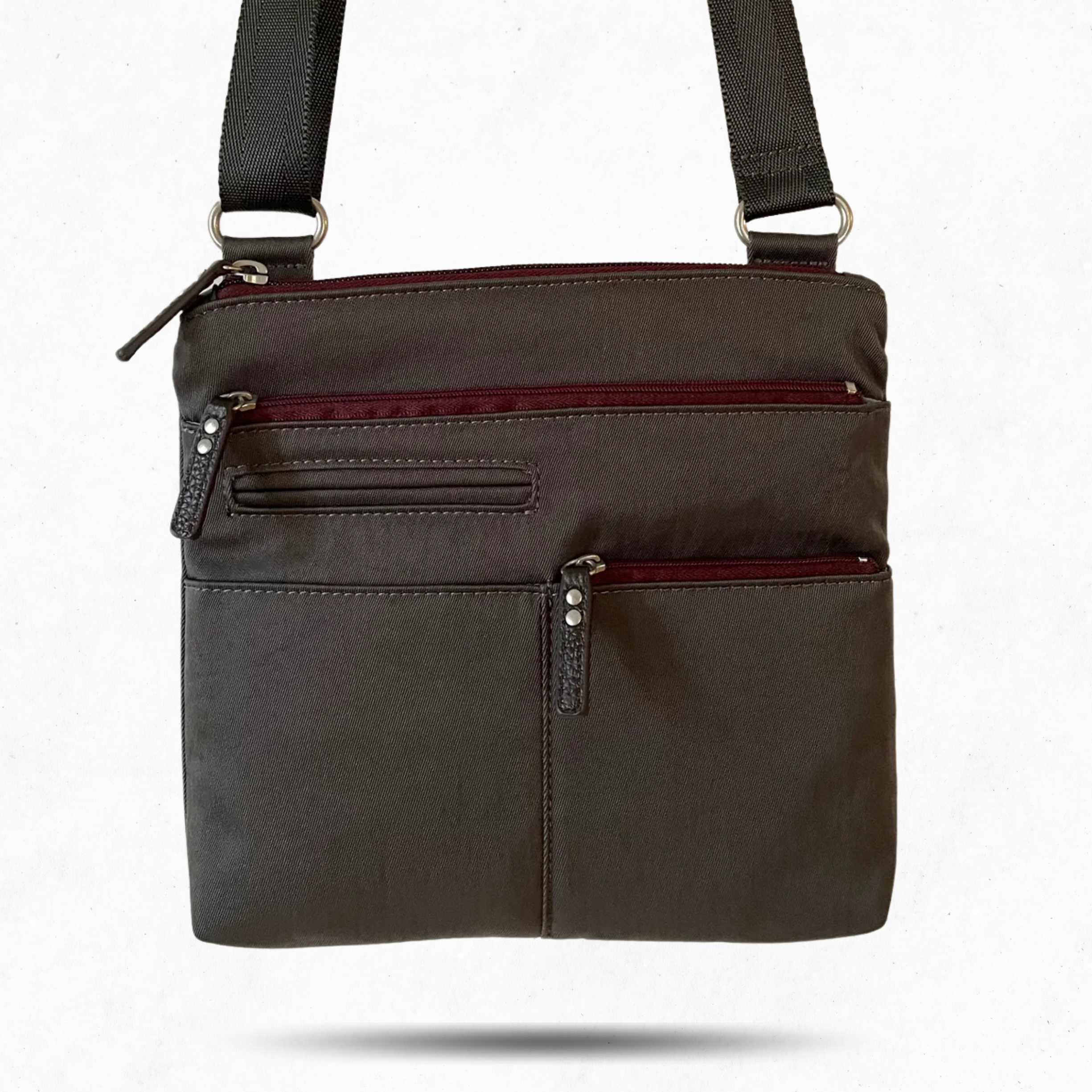 PETE - Grey x Maroon | Multi-Pocket Shoulder Bag | Mini