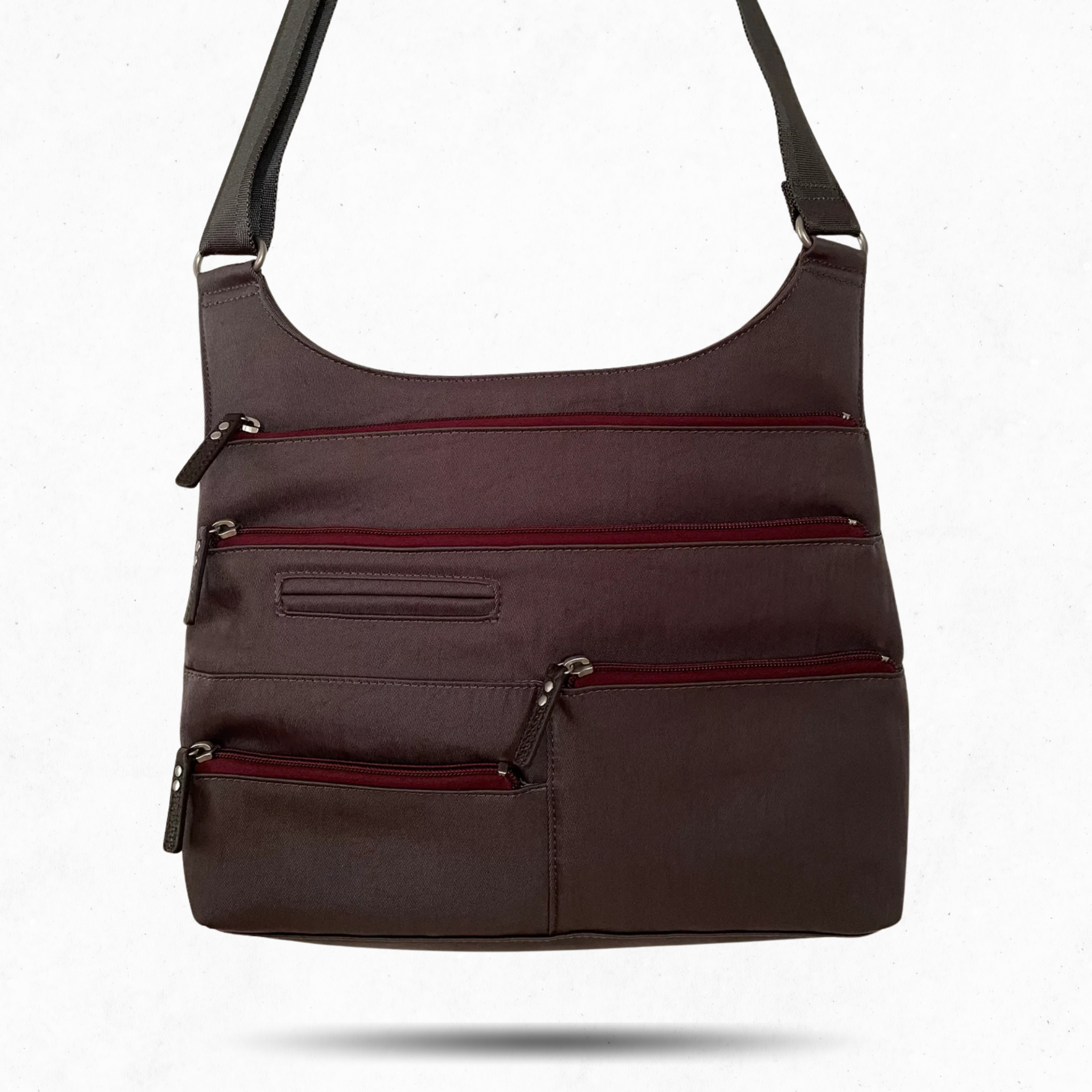 TEELA - Grey x Maroon | Multi-Pocket Shoulder Bag | Medium