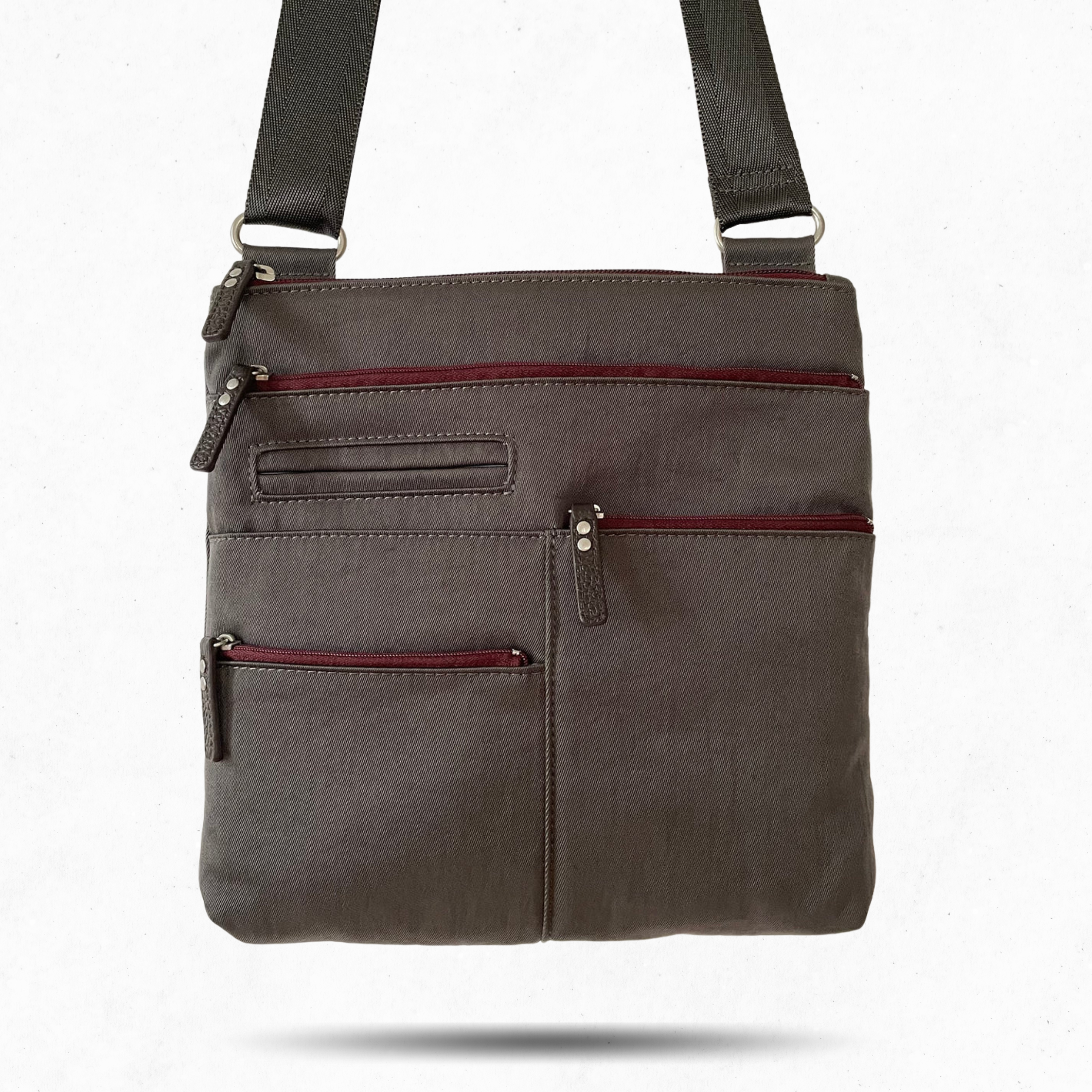 NICO - Grey x Maroon | Multi-Pocket Shoulder Bag | Small