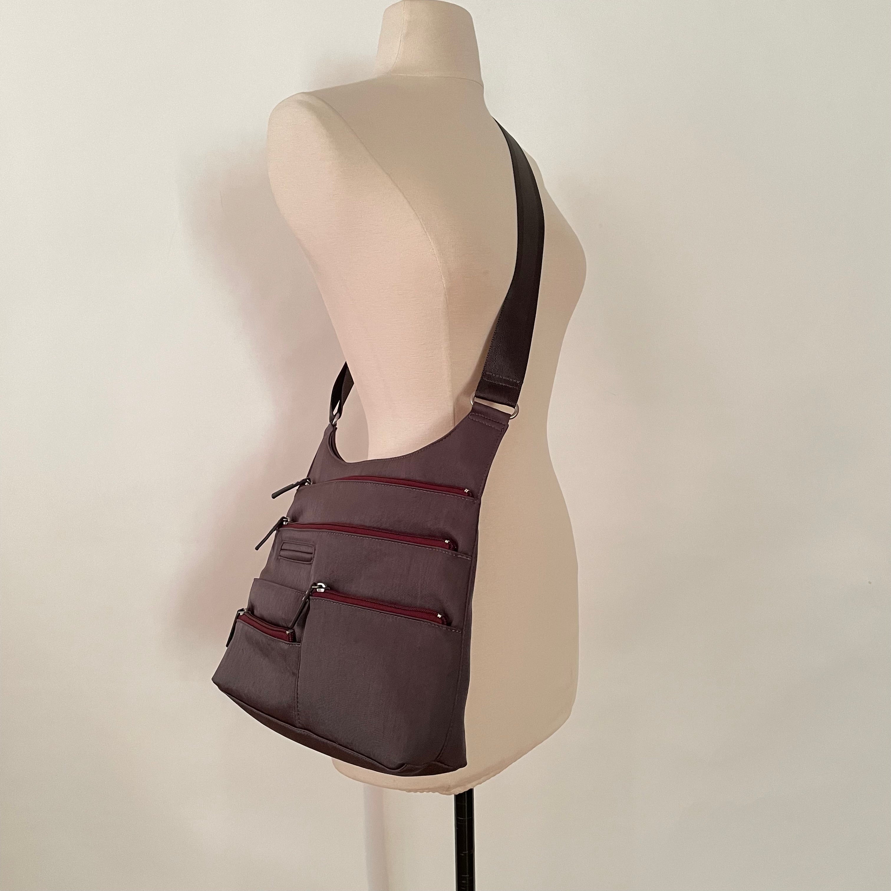 TEELA - Grey x Maroon | Multi-Pocket Shoulder Bag | Medium