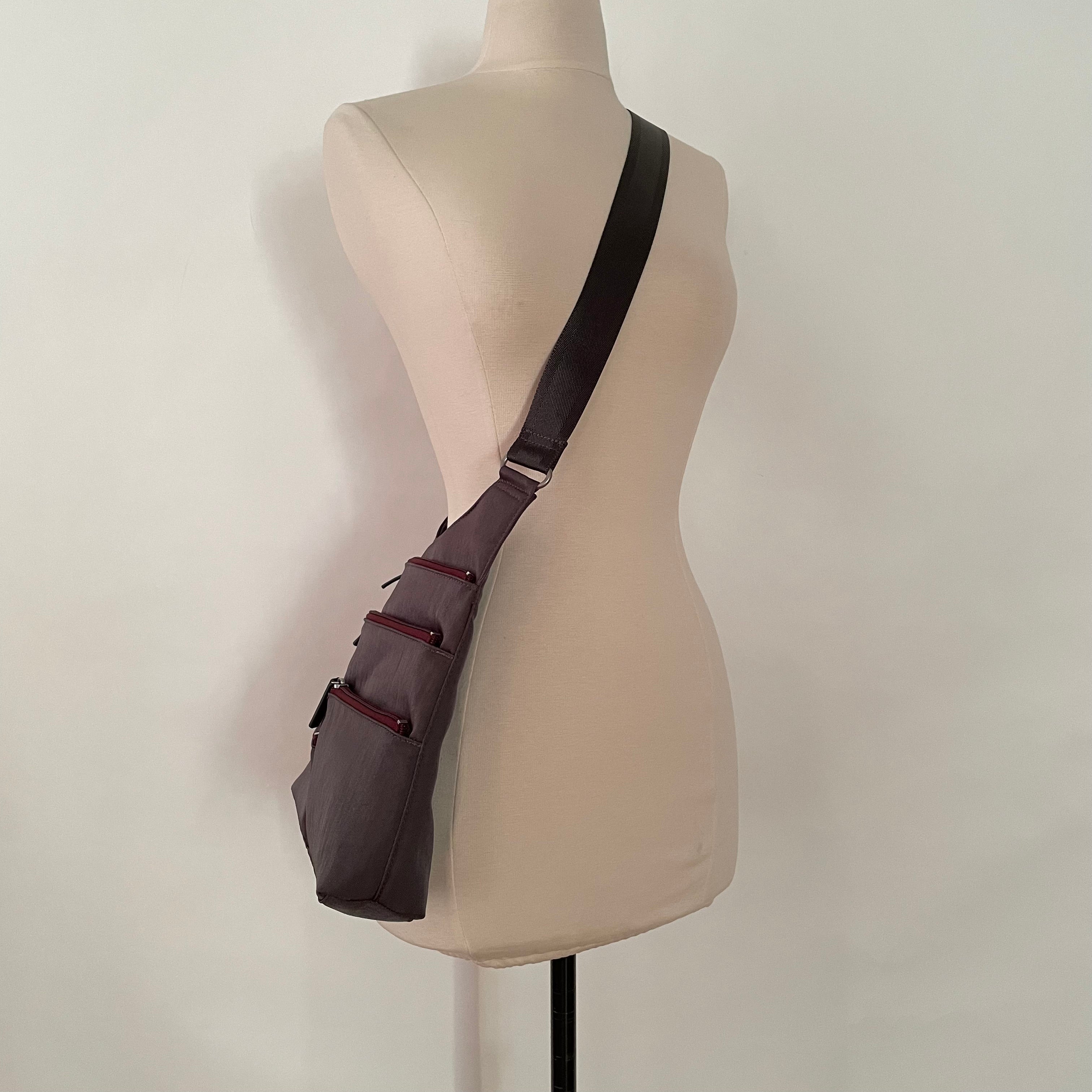 TEELA - Grey x Maroon | Multi-Pocket Shoulder Bag | Medium
