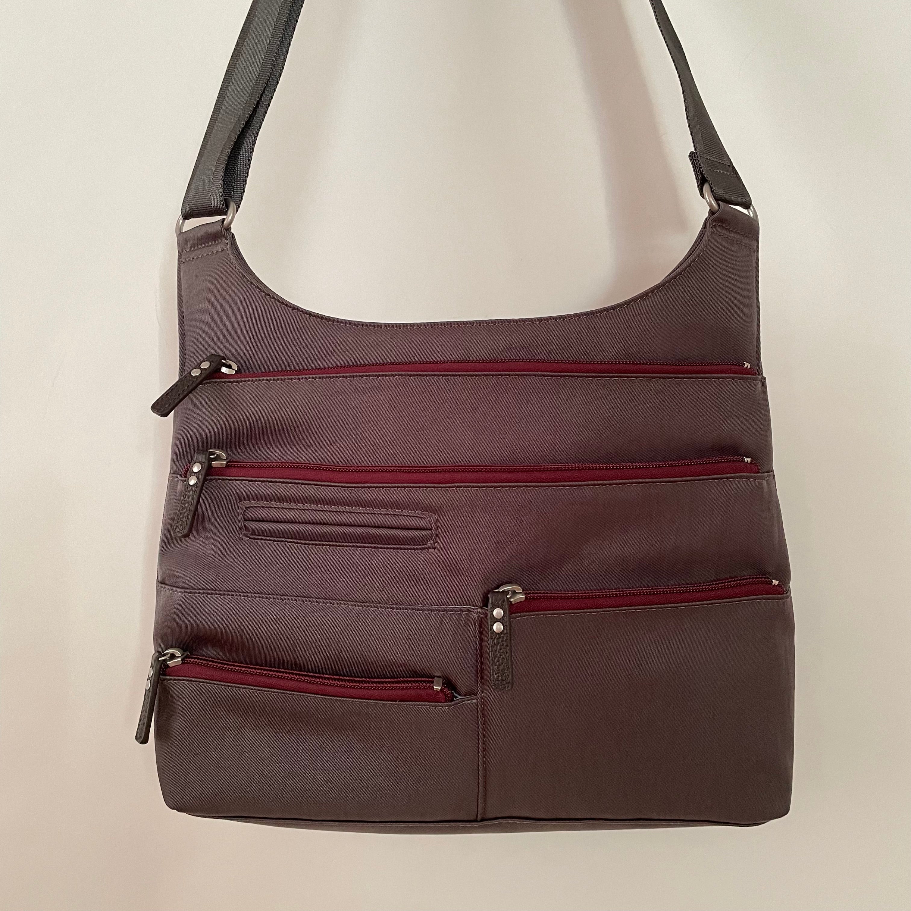 TEELA - Grey x Maroon | Multi-Pocket Shoulder Bag | Medium