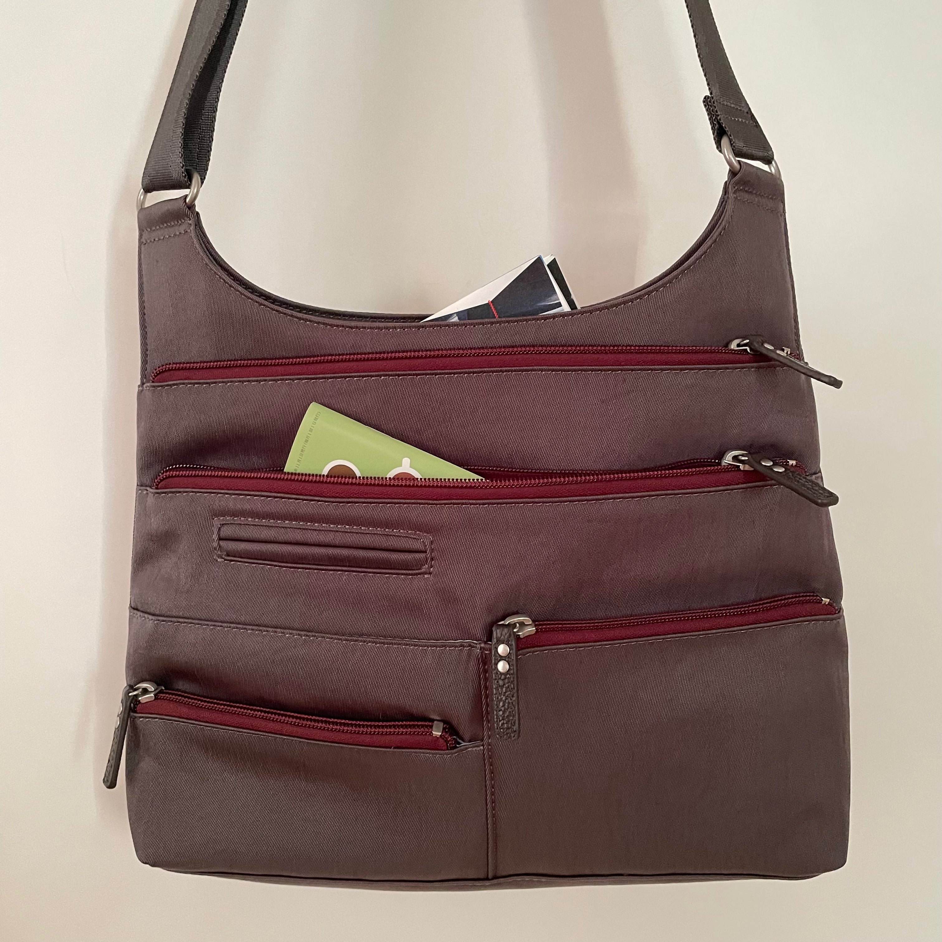 TEELA - Grey x Maroon | Multi-Pocket Shoulder Bag | Medium