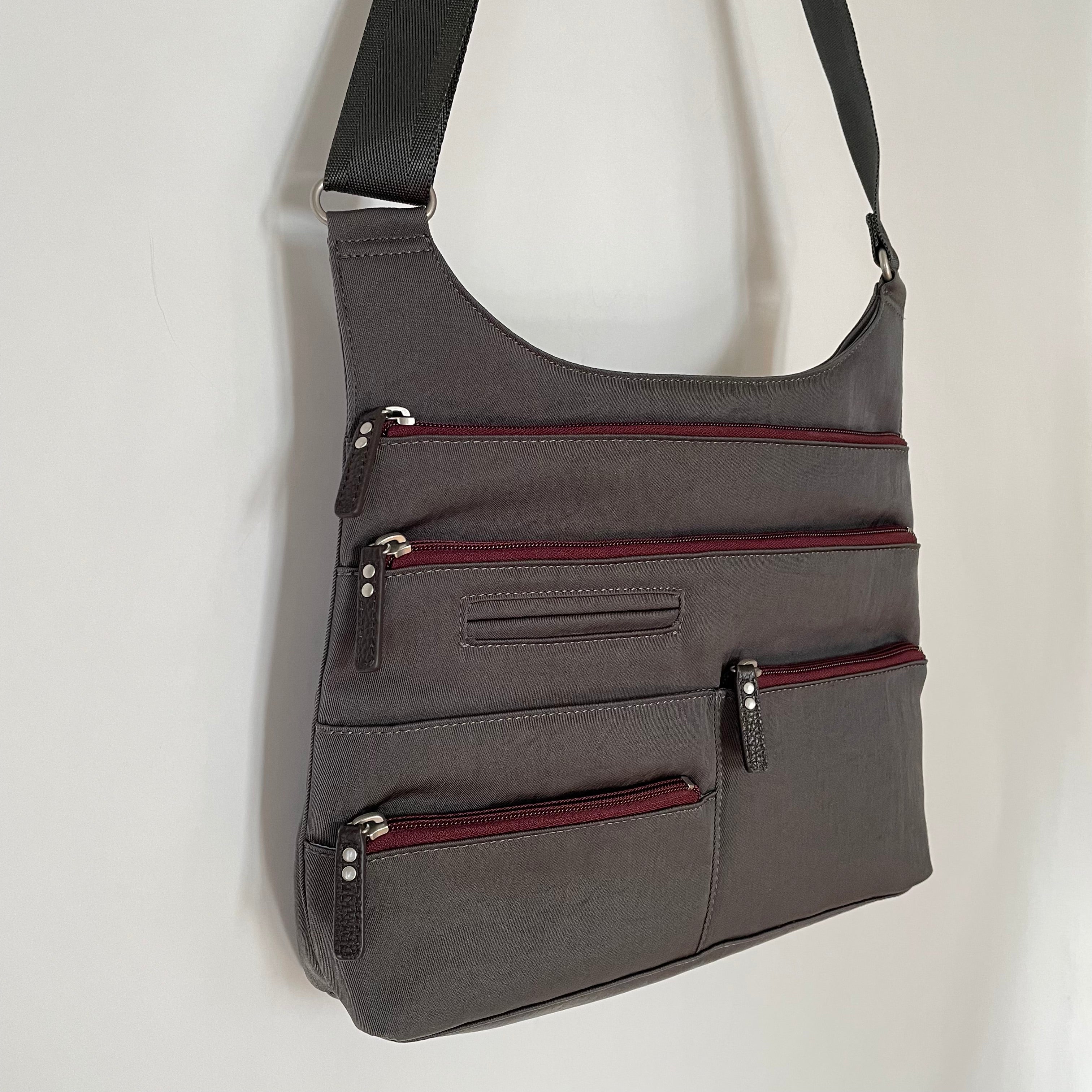 TEELA - Grey x Maroon | Multi-Pocket Shoulder Bag | Medium