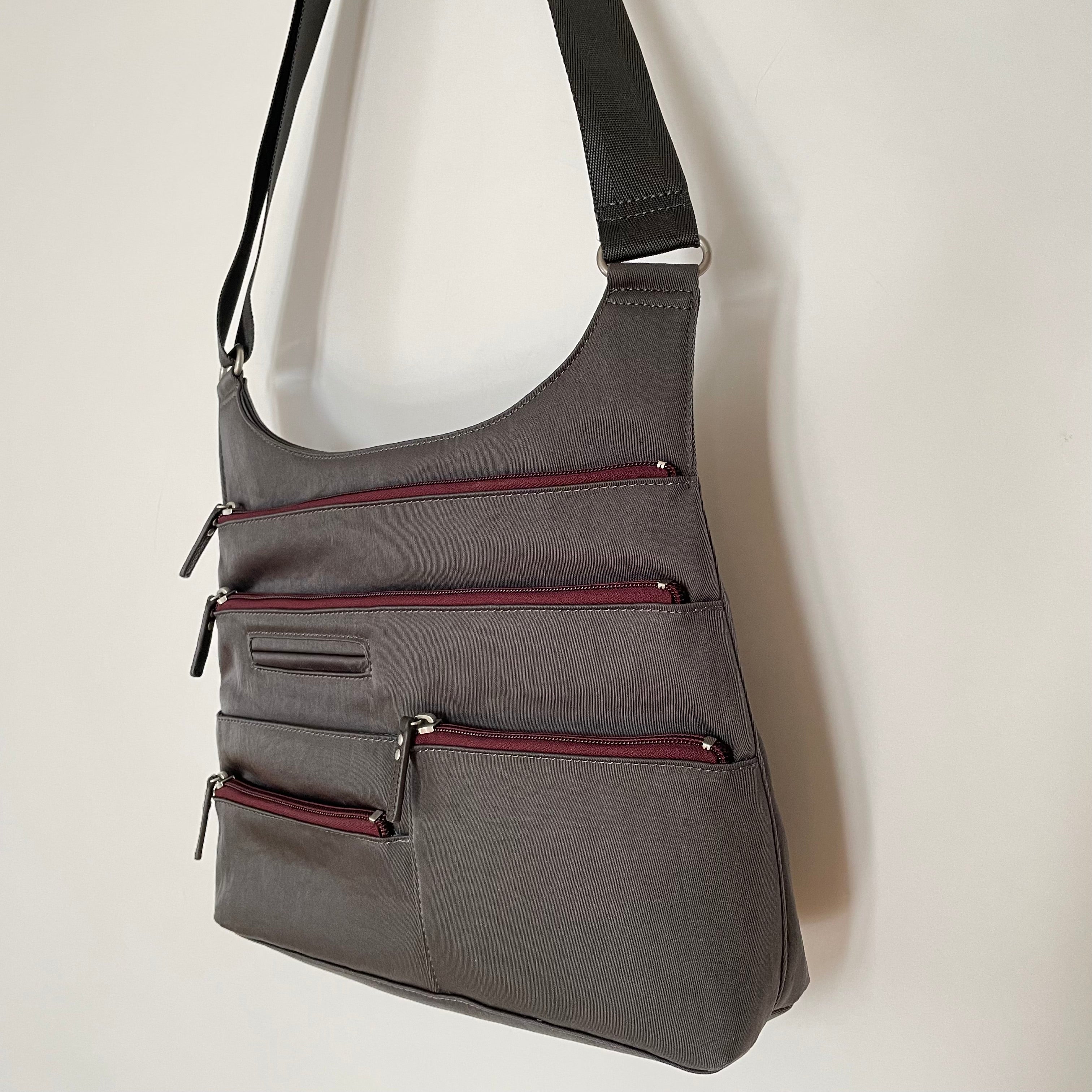 TEELA - Grey x Maroon | Multi-Pocket Shoulder Bag | Medium