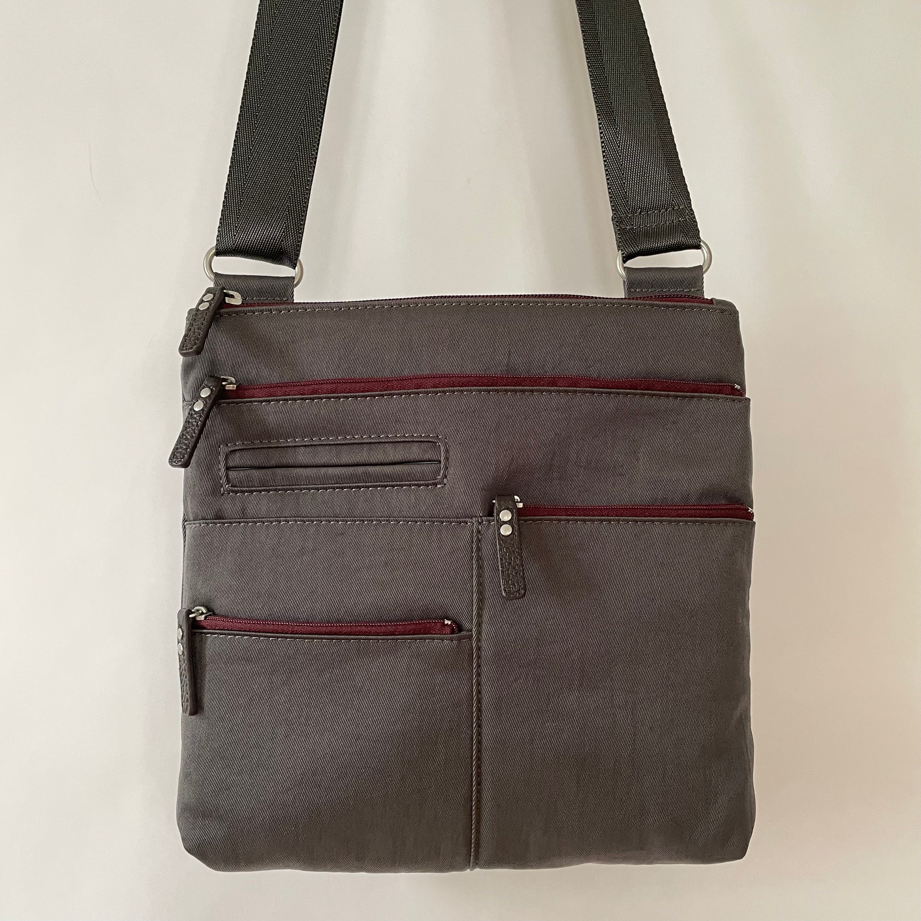 NICO - Grey x Maroon | Multi-Pocket Shoulder Bag | Small