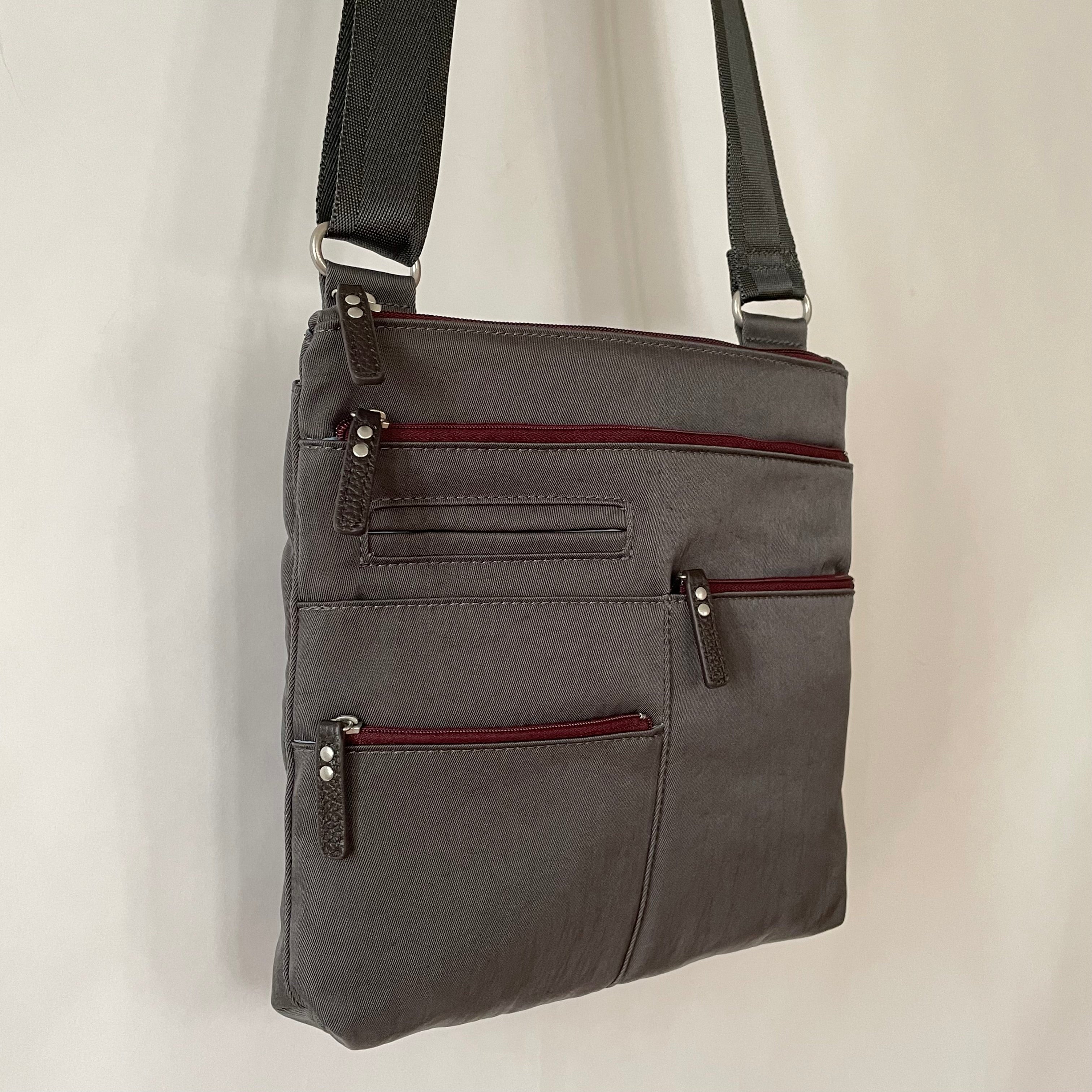 NICO - Grey x Maroon | Multi-Pocket Shoulder Bag | Small