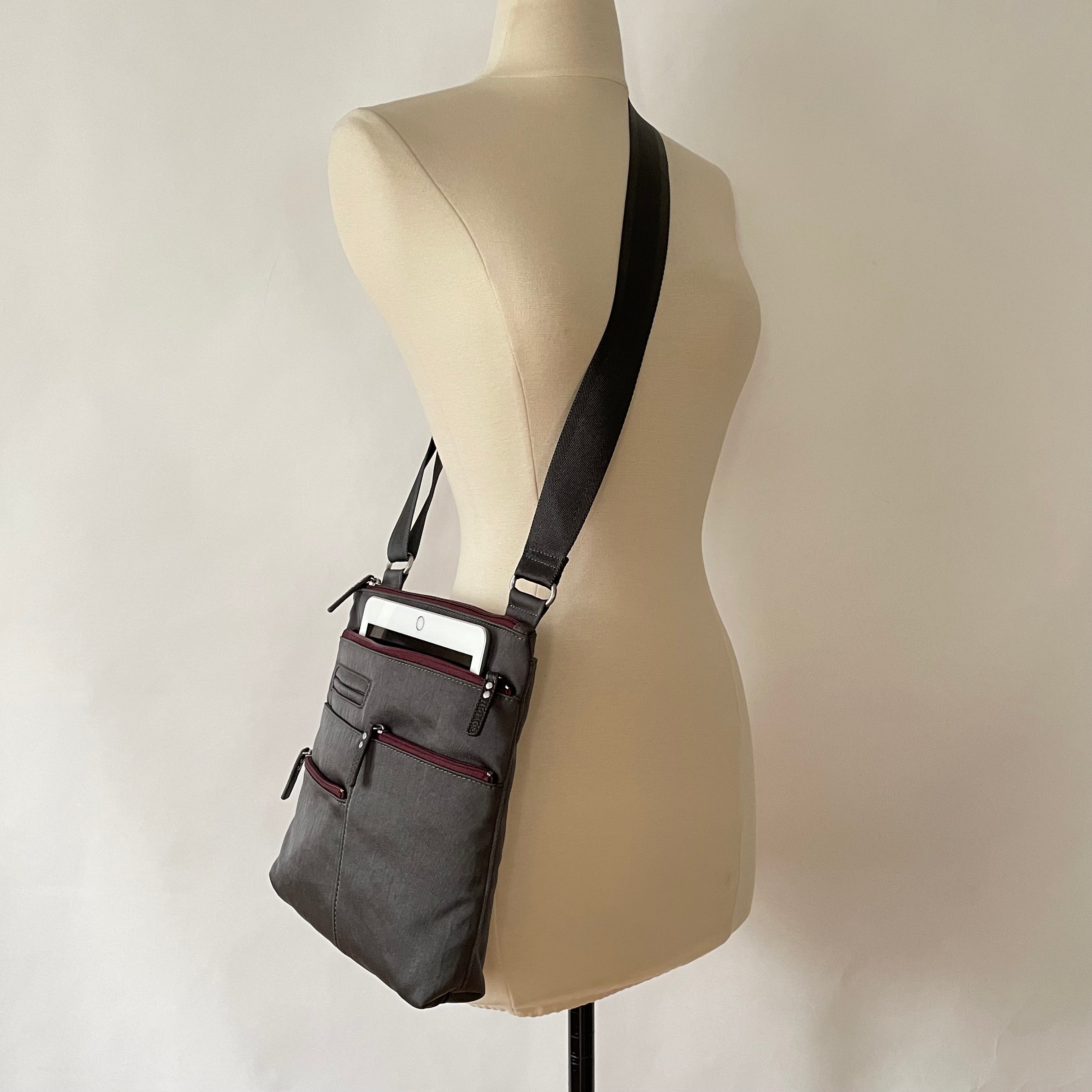 NICO - Grey x Maroon | Multi-Pocket Shoulder Bag | Small