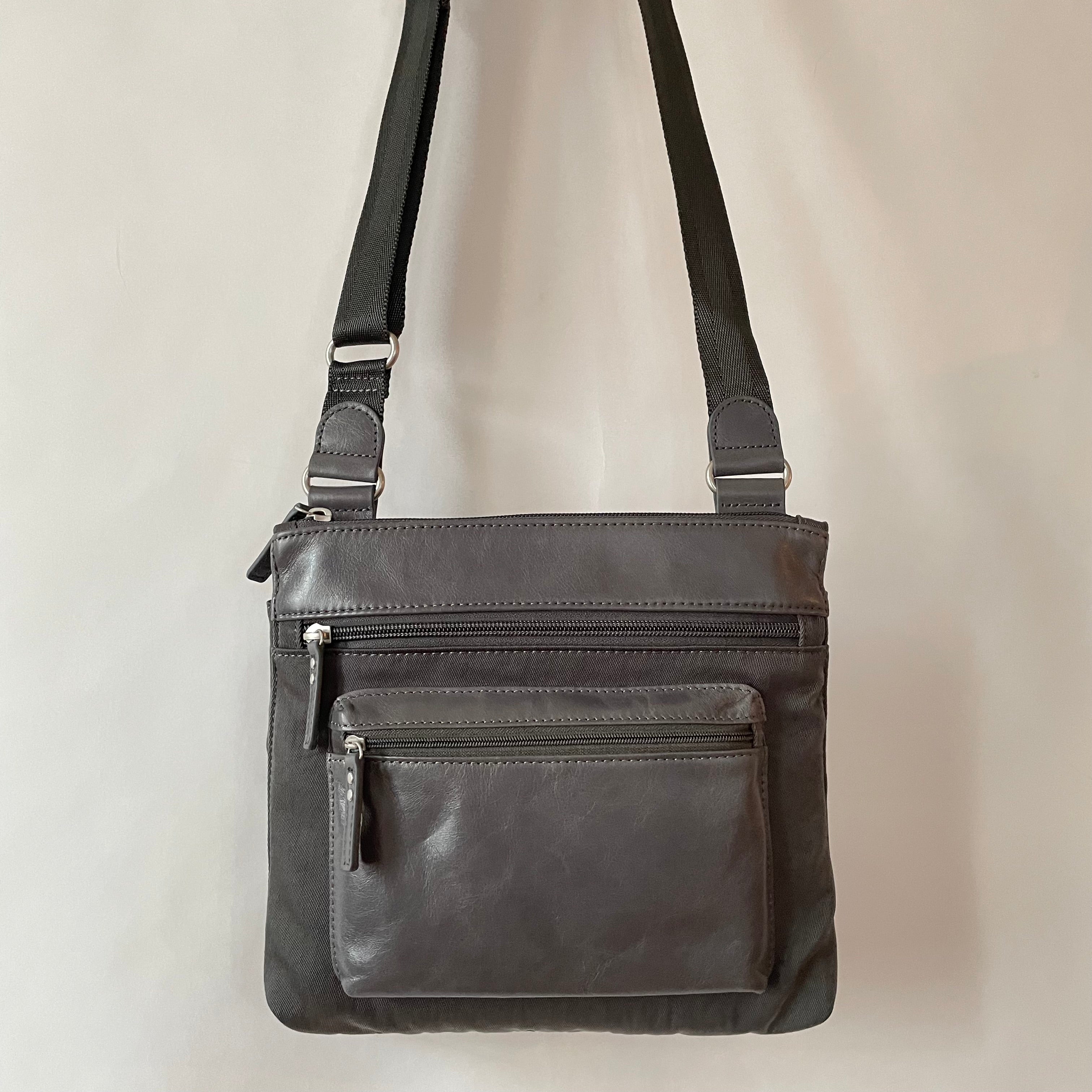 KIKI - Mini Leather & Nylon Mix Bag | Grey