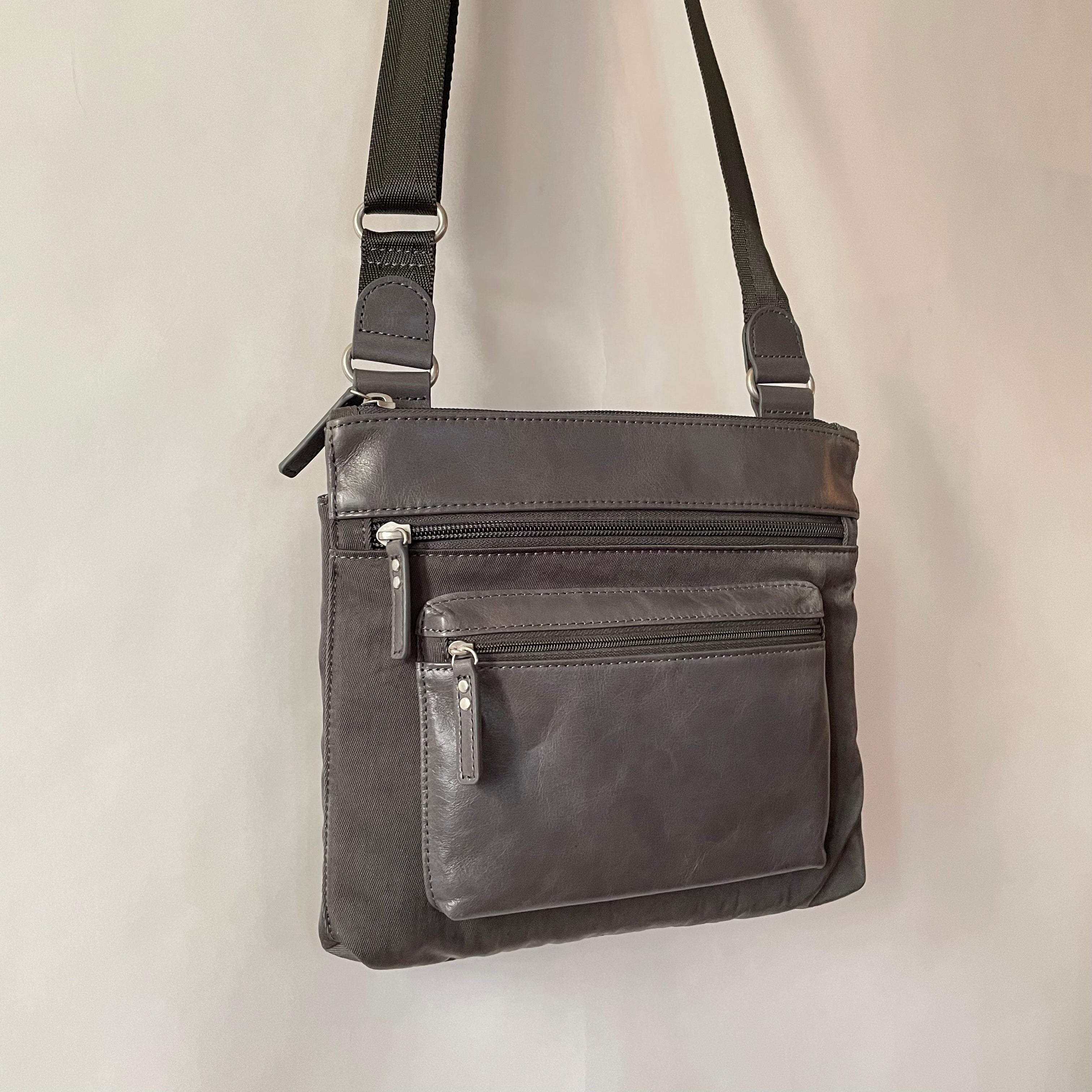 KIKI - Mini Leather & Nylon Mix Bag | Grey