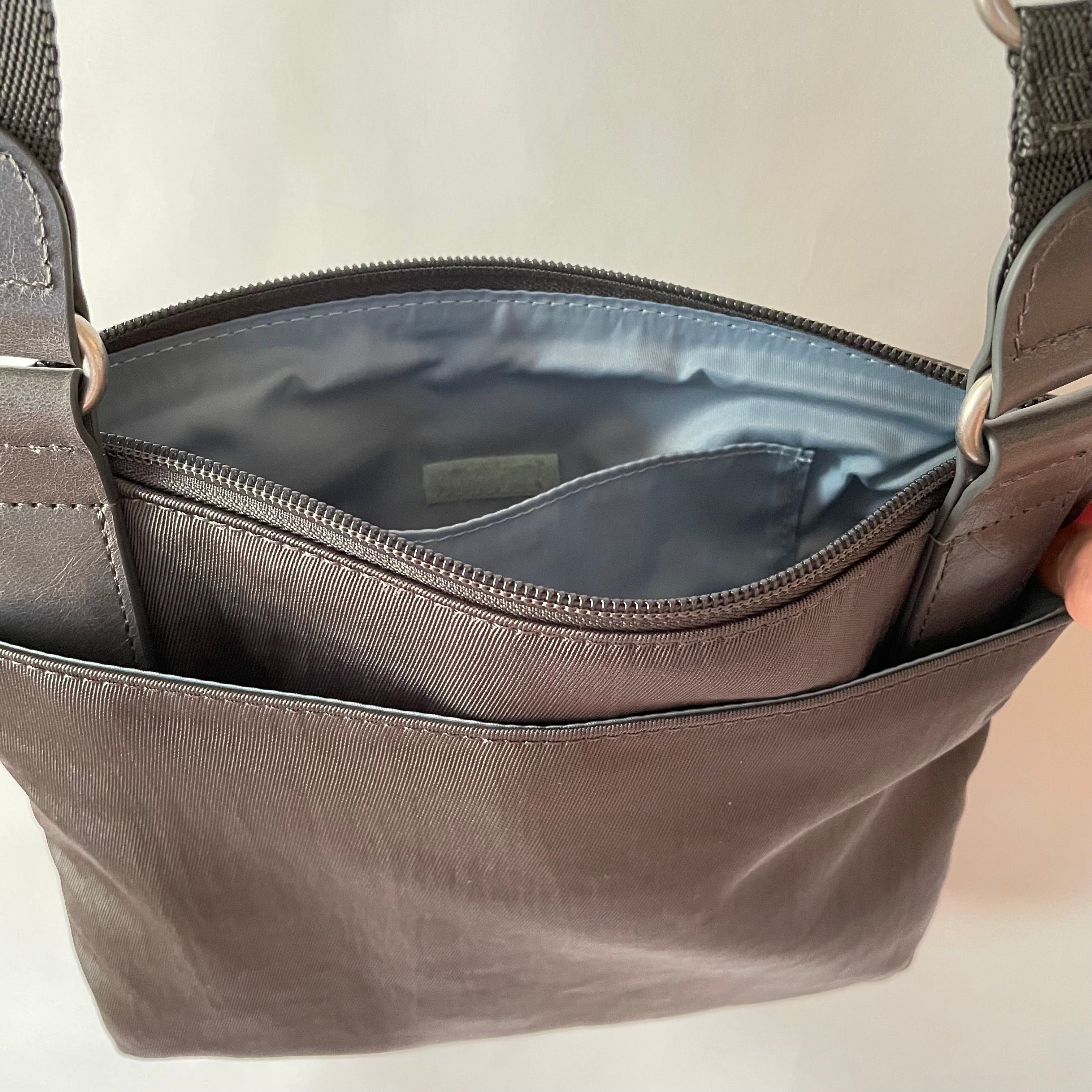 KIKI - Mini Leather & Nylon Mix Bag | Grey