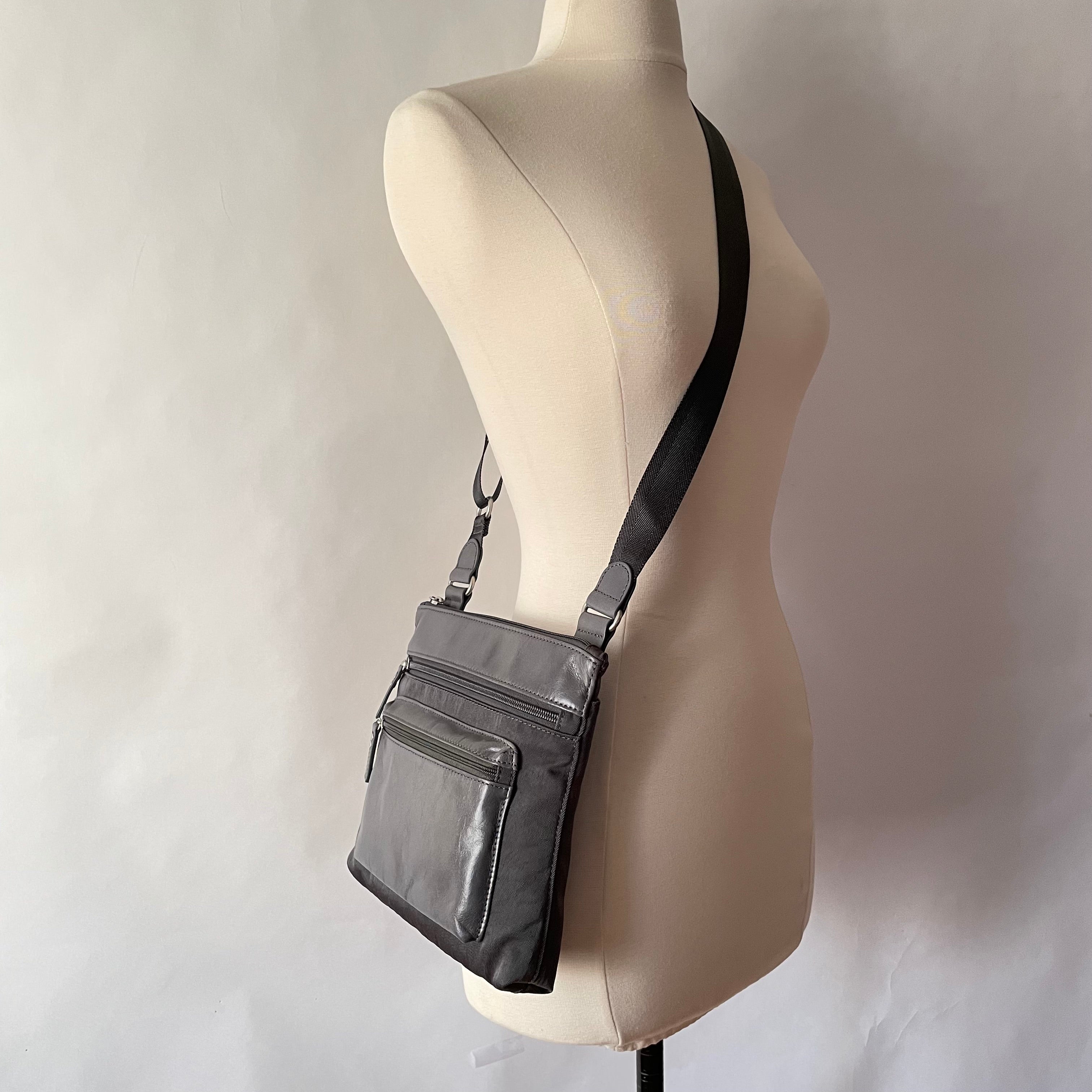 KIKI - Mini Leather & Nylon Mix Bag | Grey
