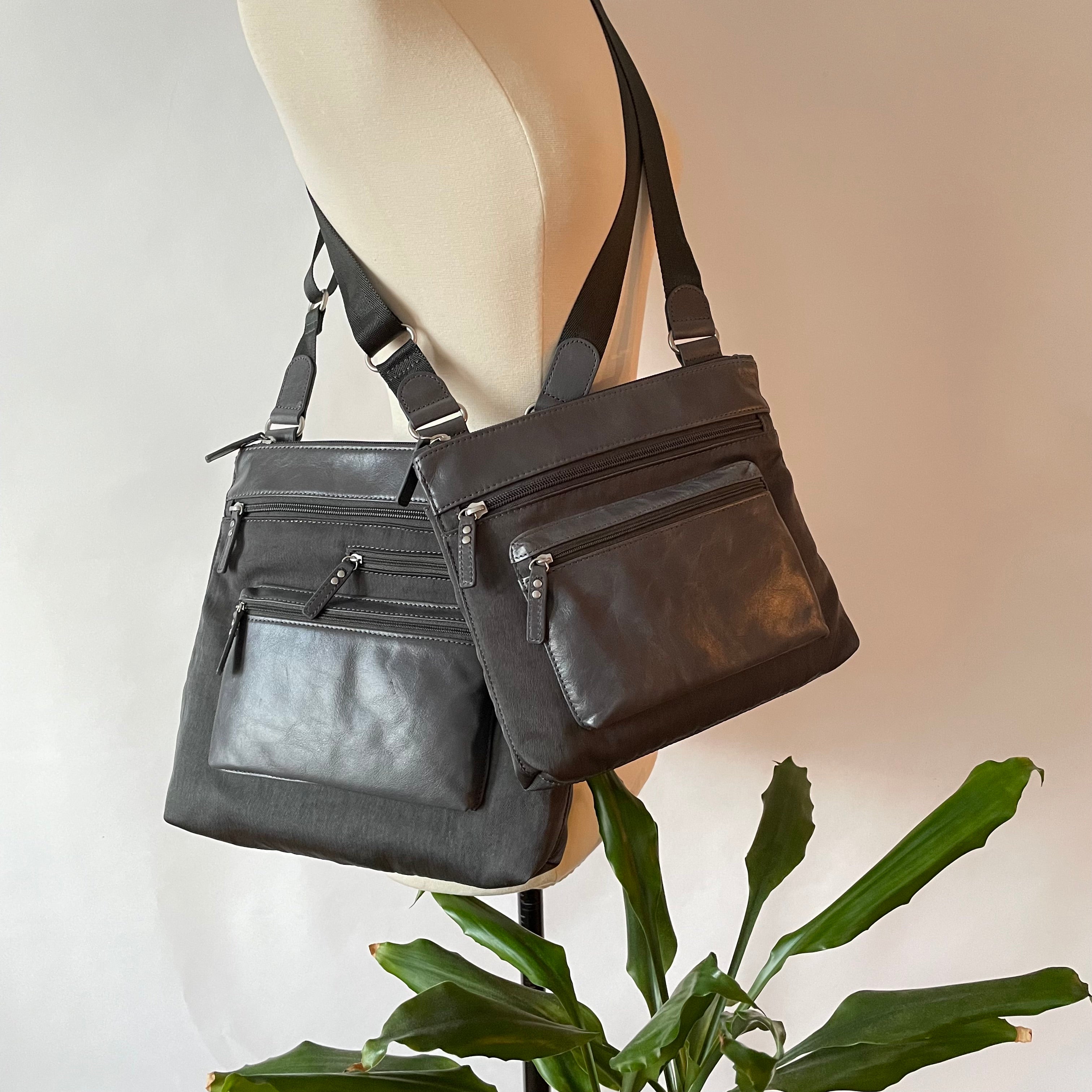 KIKI - Mini Leather & Nylon Mix Bag | Grey