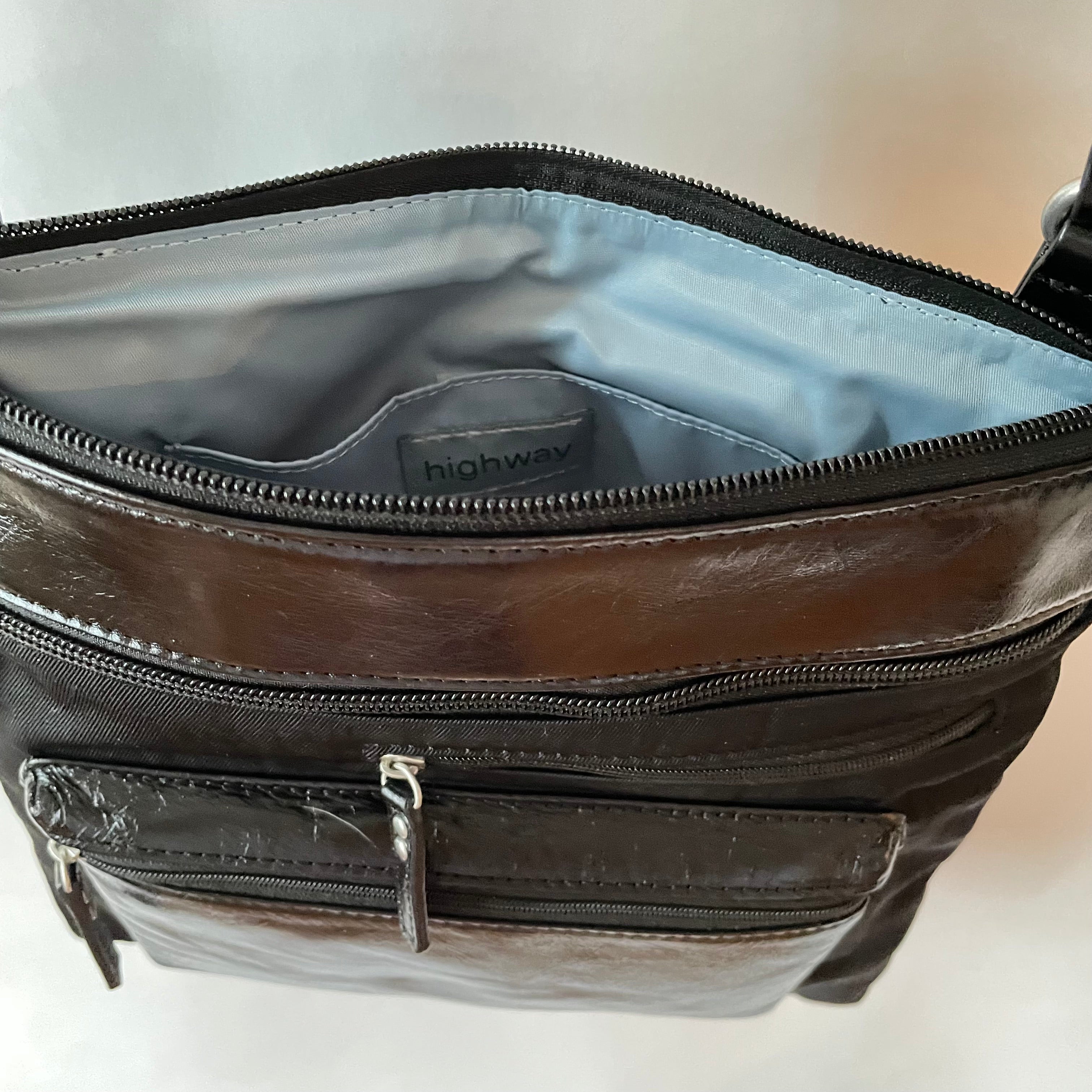 ALICE - Medium Nylon x Leather Shoulder with Front Pocket | Cross-Body Adjustable Shoulder Straps | Black