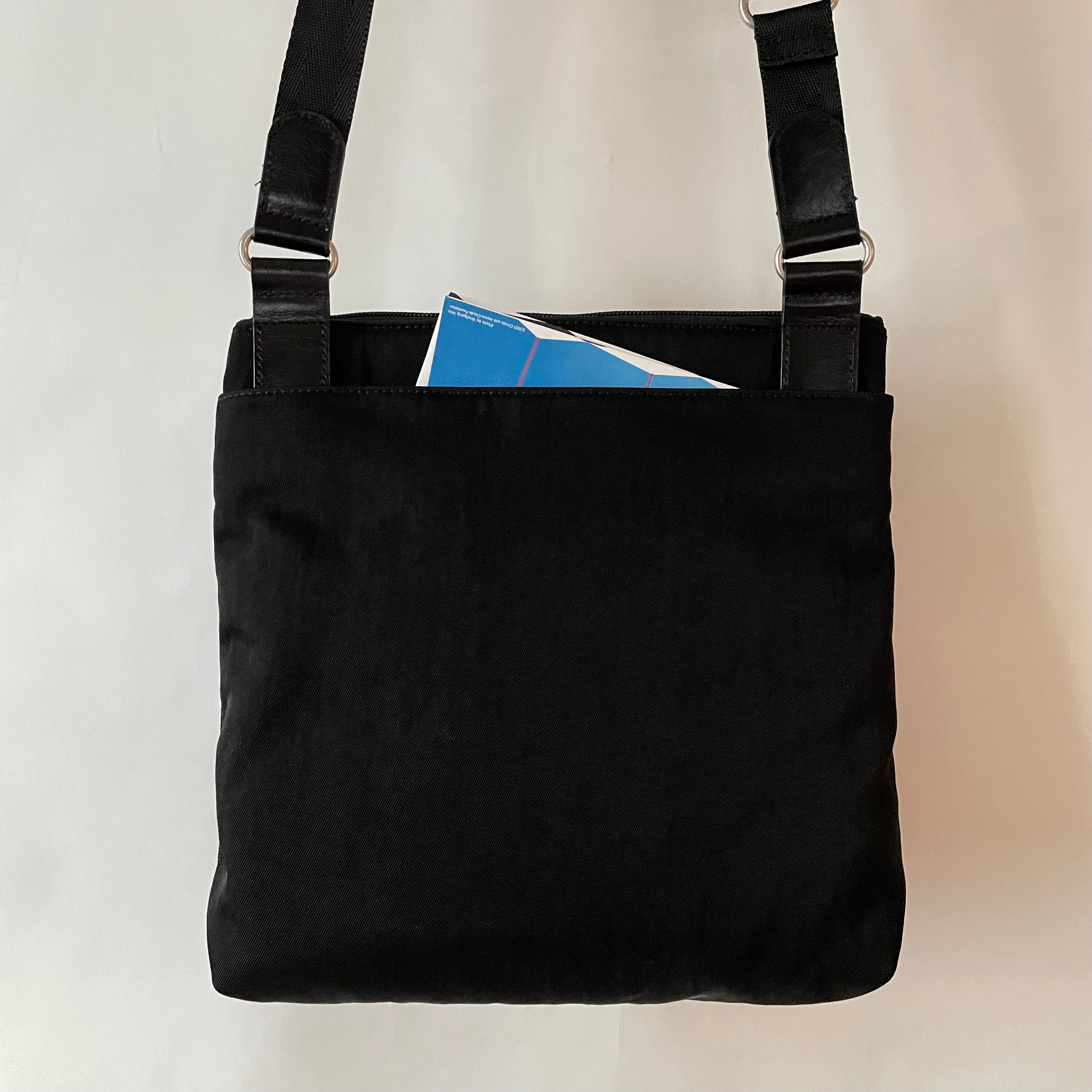 ALICE - Medium Nylon x Leather Shoulder with Front Pocket | Cross-Body Adjustable Shoulder Straps | Black