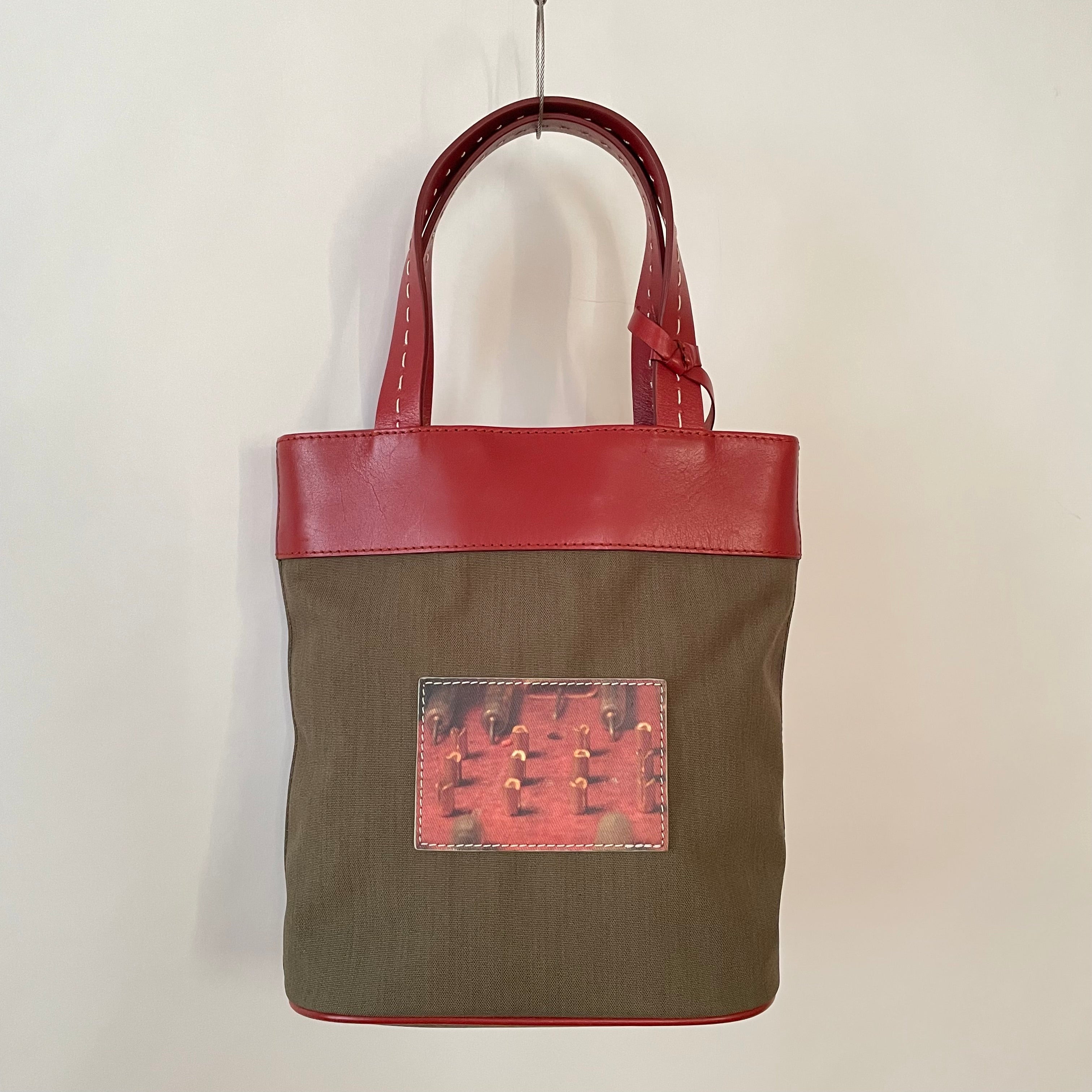 Premium Collection | Khaki Nylon x Brick Leather Print on Leather Applique