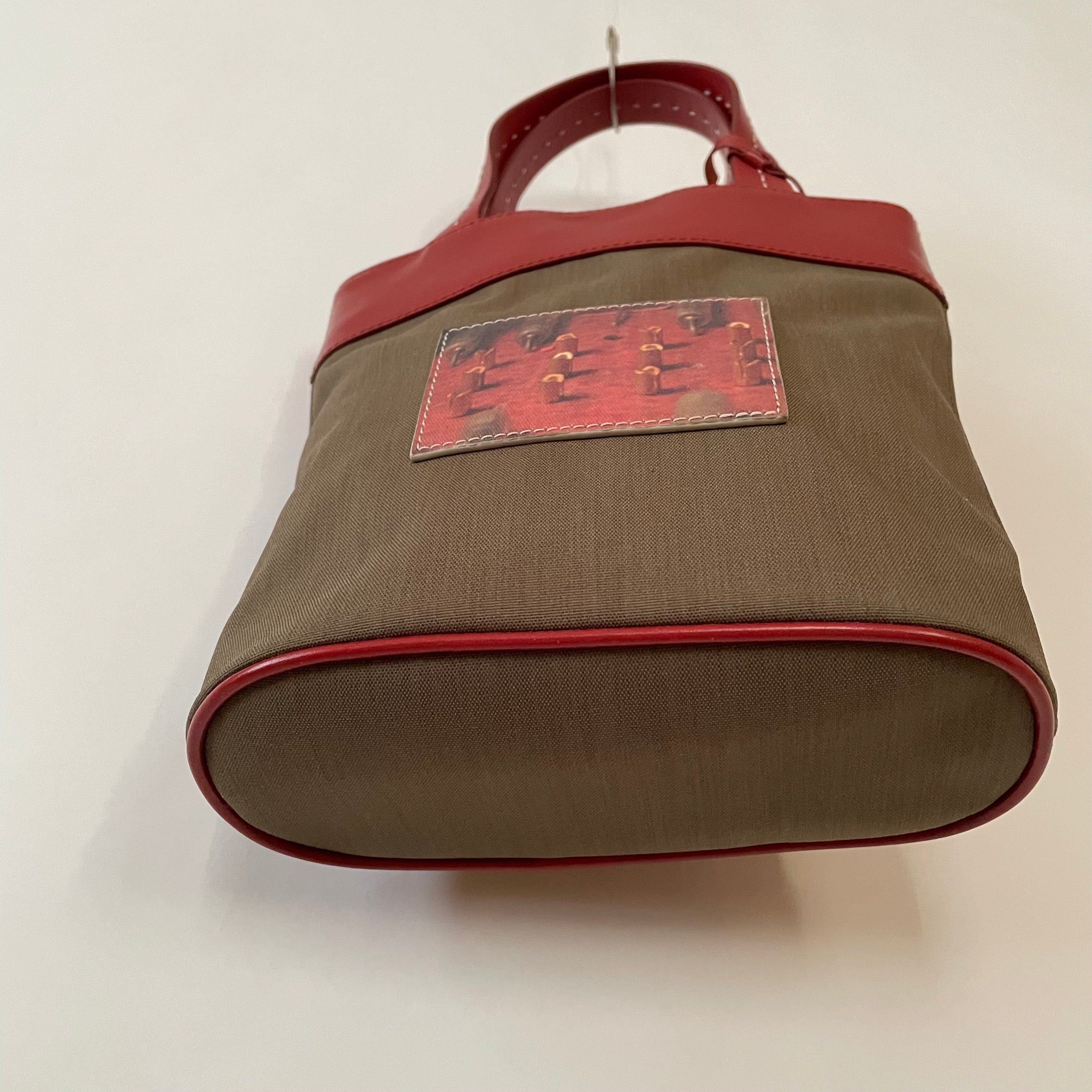 Premium Collection | Khaki Nylon x Brick Leather Print on Leather Applique