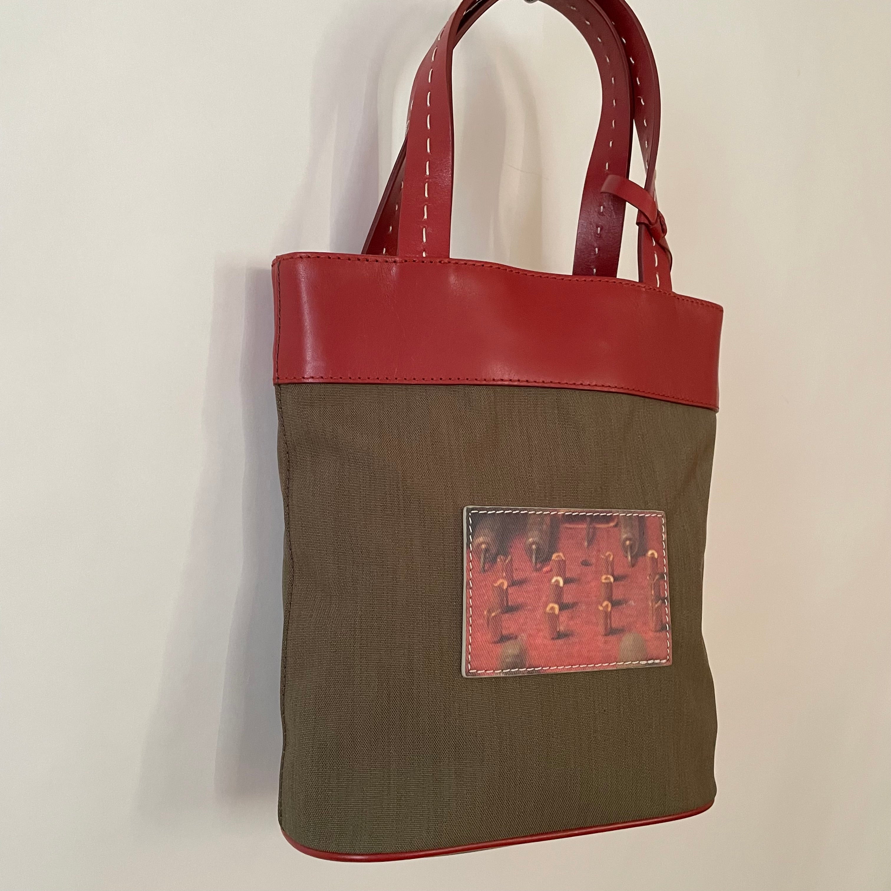 Premium Collection | Khaki Nylon x Brick Leather Print on Leather Applique