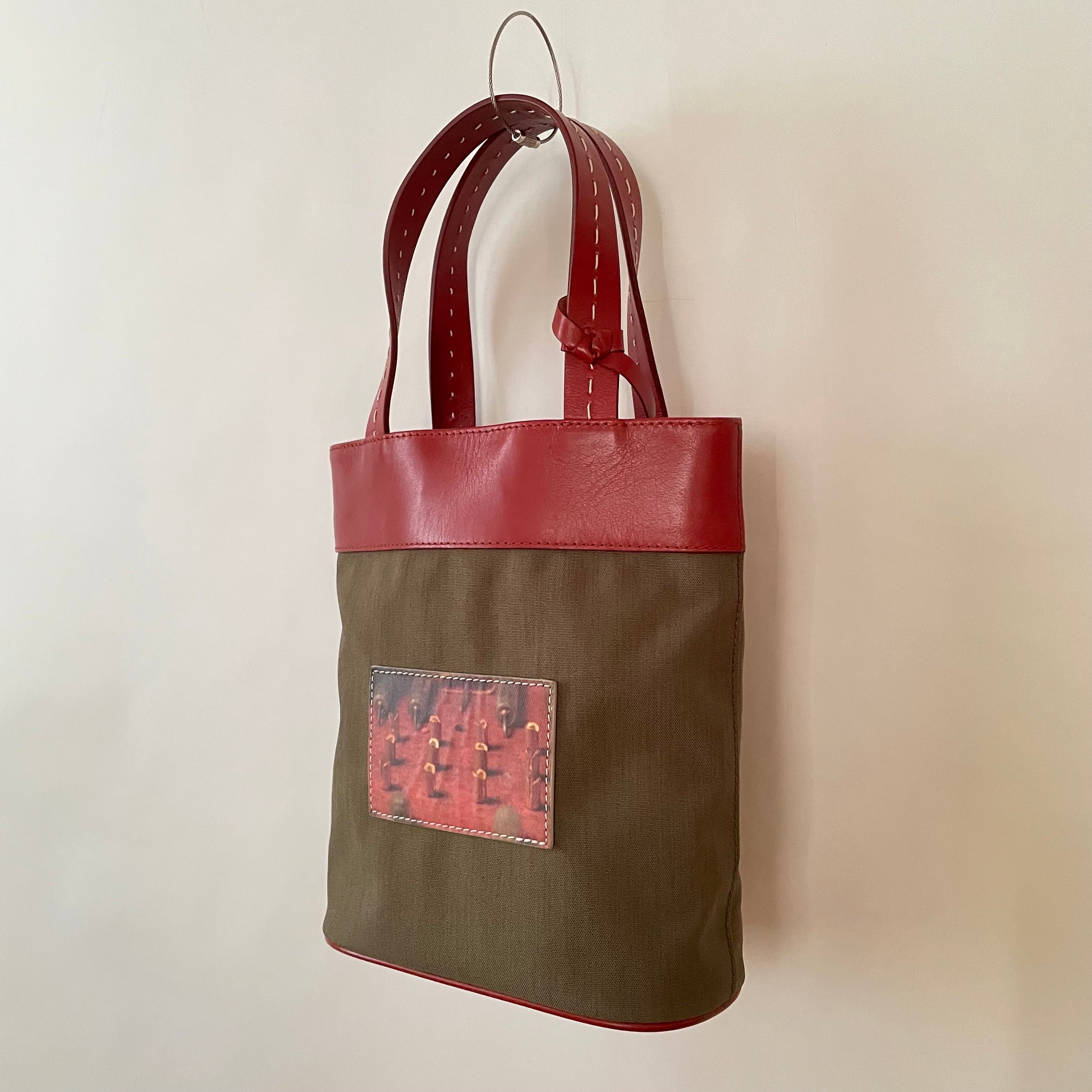 Premium Collection | Khaki Nylon x Brick Leather Print on Leather Applique