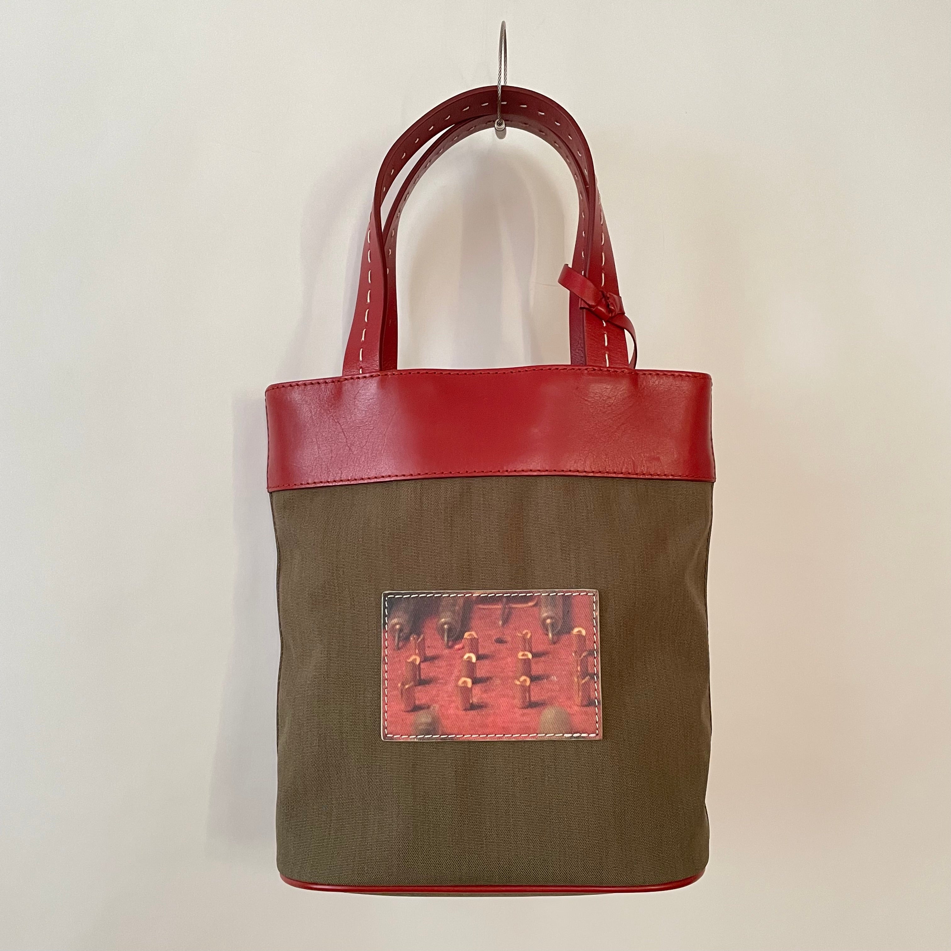 Premium Collection | Khaki Nylon x Brick Leather Print on Leather Applique