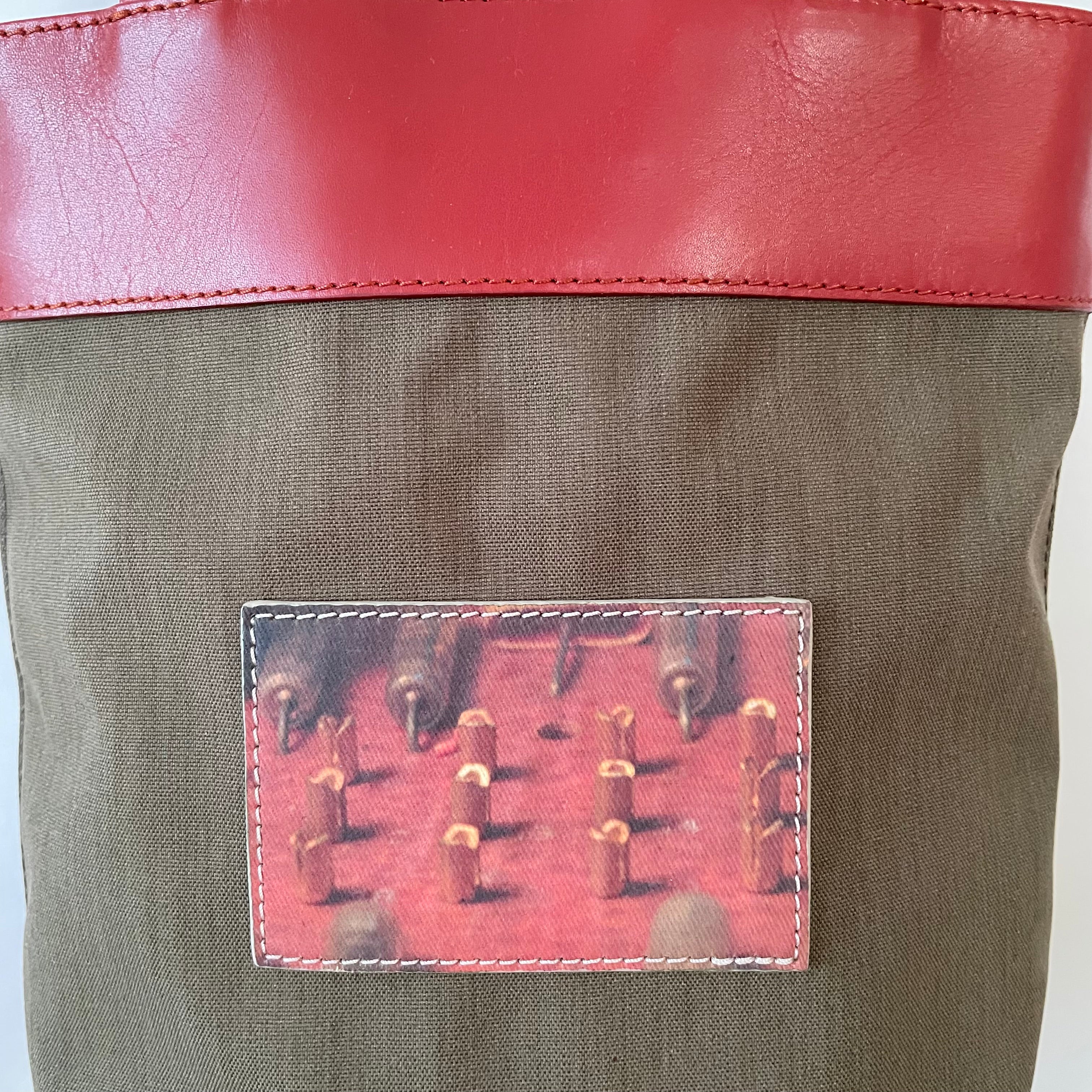 Premium Collection | Khaki Nylon x Brick Leather Print on Leather Applique