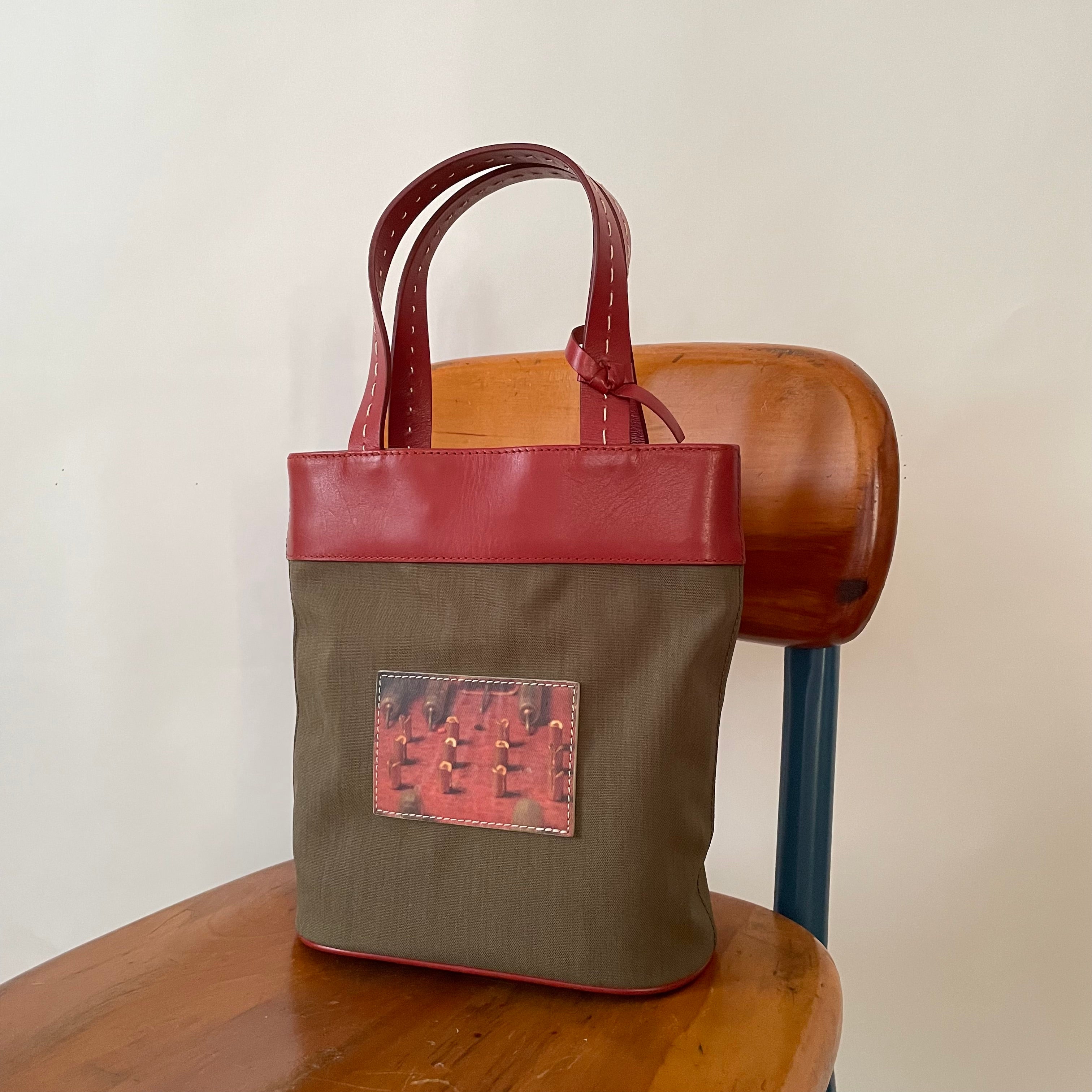 Premium Collection | Khaki Nylon x Brick Leather Print on Leather Applique