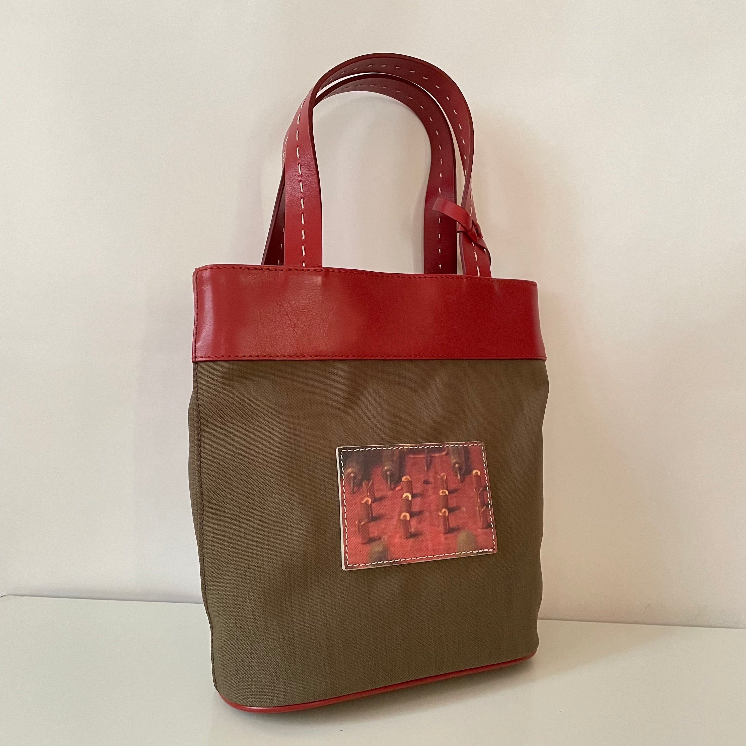 Premium Collection | Khaki Nylon x Brick Leather Print on Leather Applique