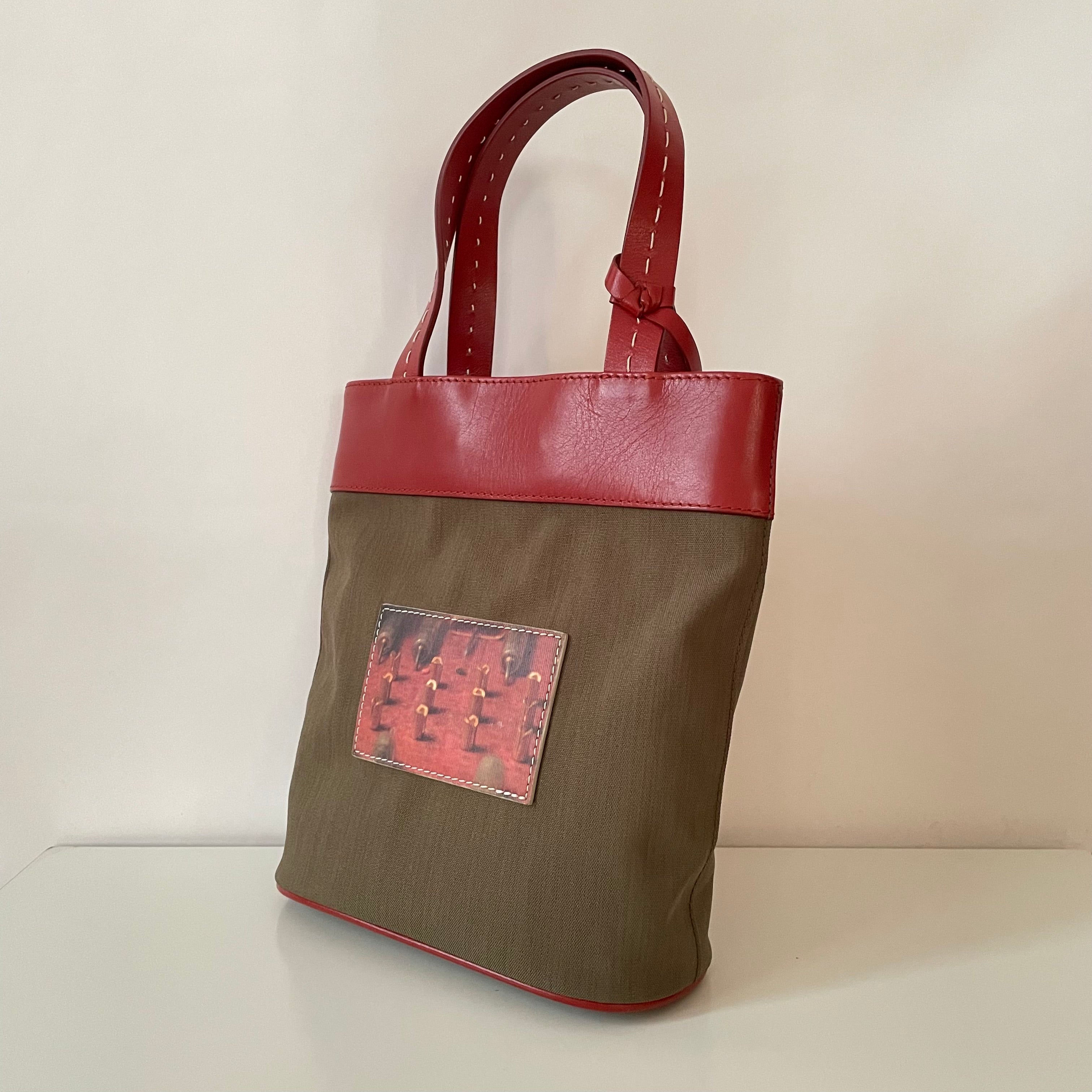 Premium Collection | Khaki Nylon x Brick Leather Print on Leather Applique