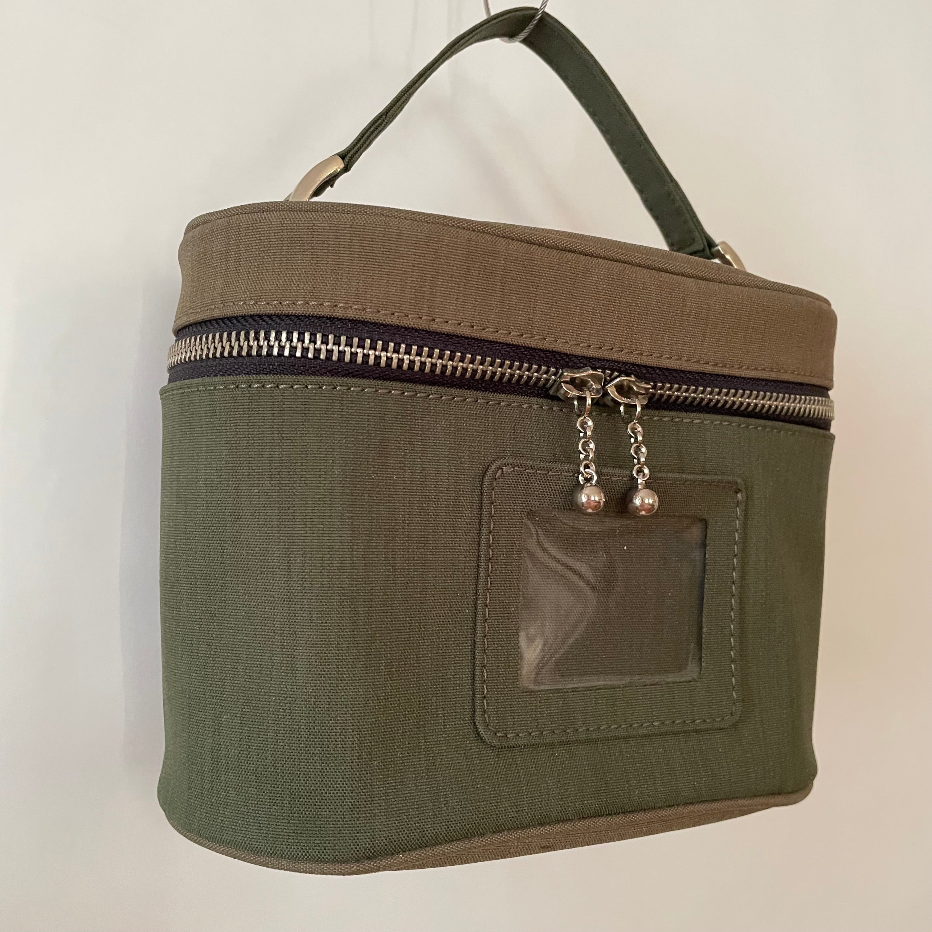Premium Collection | Khaki x Forest Nylon Classic Vanity Case in Elliptical Form