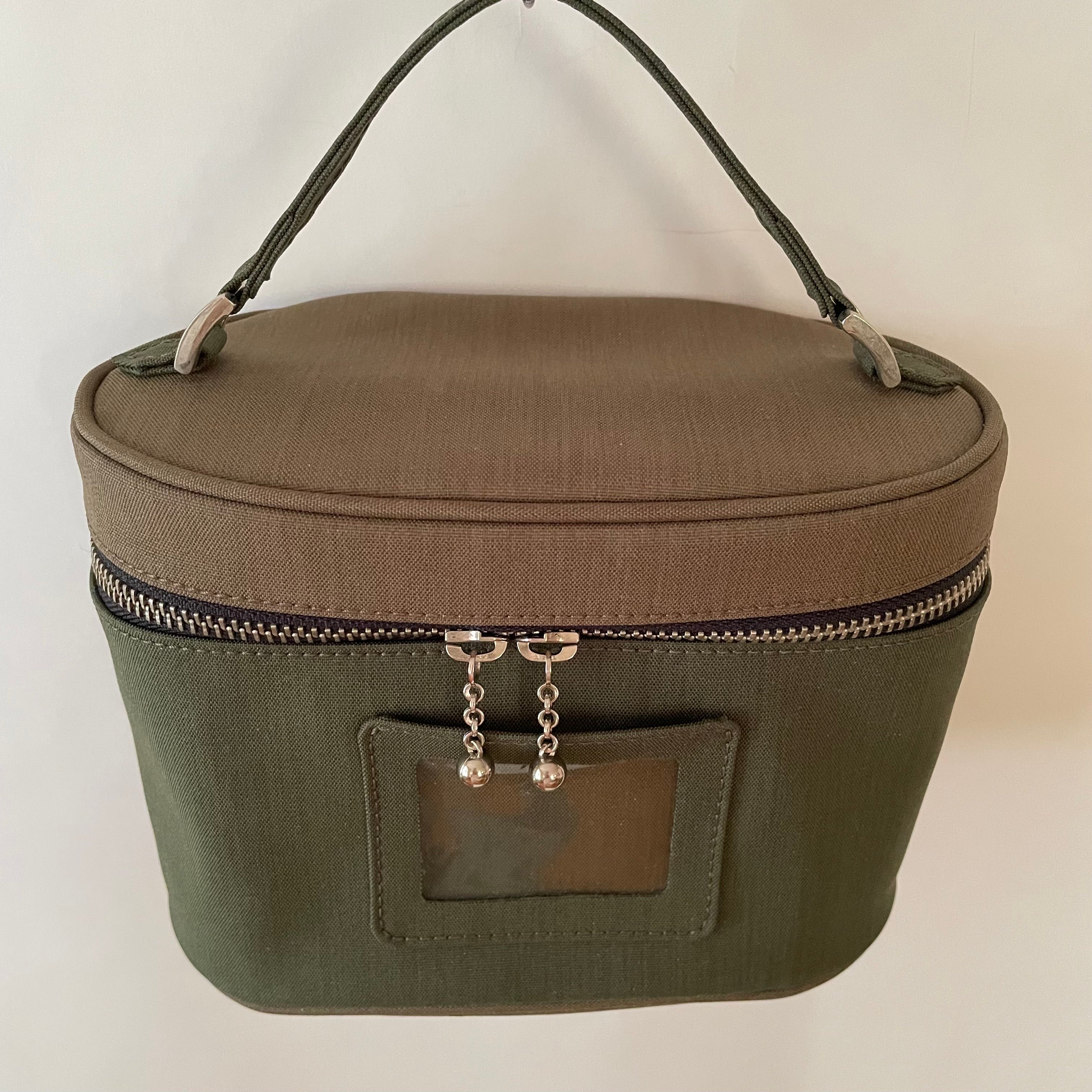 Premium Collection | Khaki x Forest Nylon Classic Vanity Case in Elliptical Form
