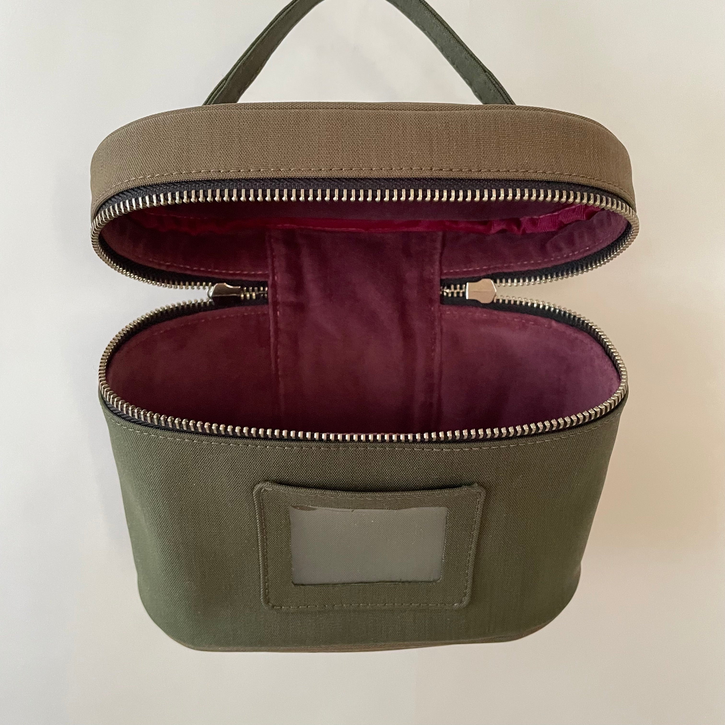 Premium Collection | Khaki x Forest Nylon Classic Vanity Case in Elliptical Form
