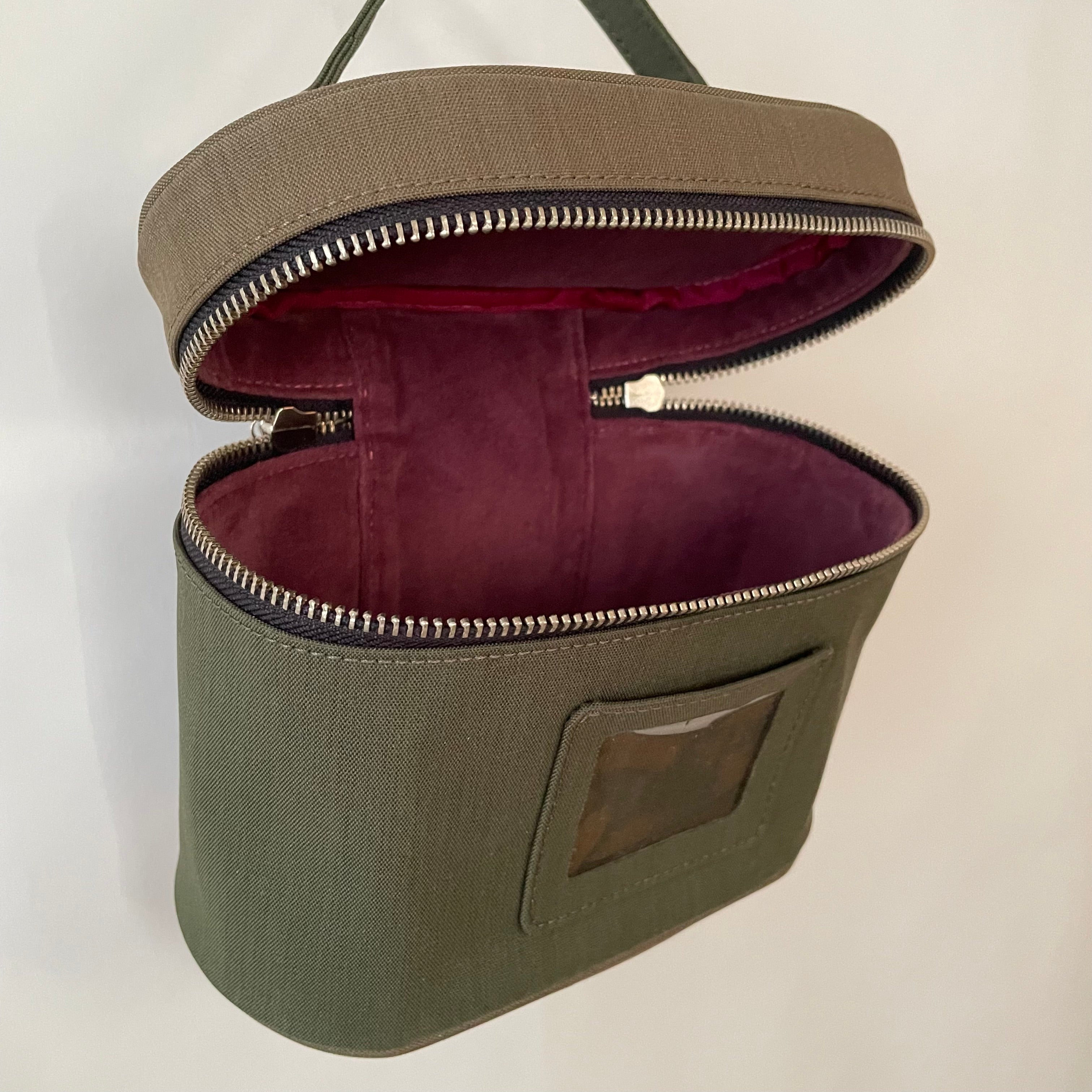 Premium Collection | Khaki x Forest Nylon Classic Vanity Case in Elliptical Form
