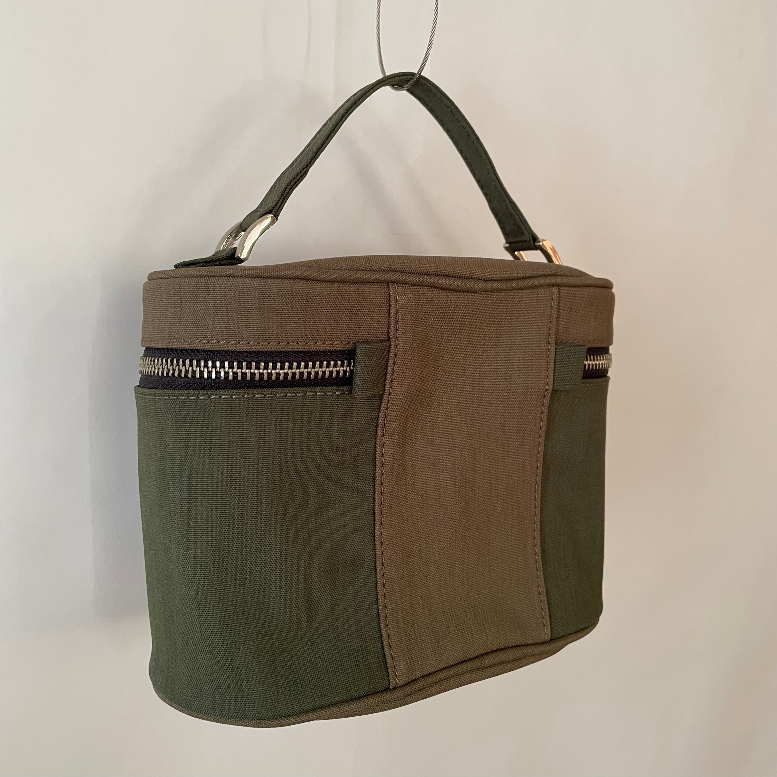 Premium Collection | Khaki x Forest Nylon Classic Vanity Case in Elliptical Form