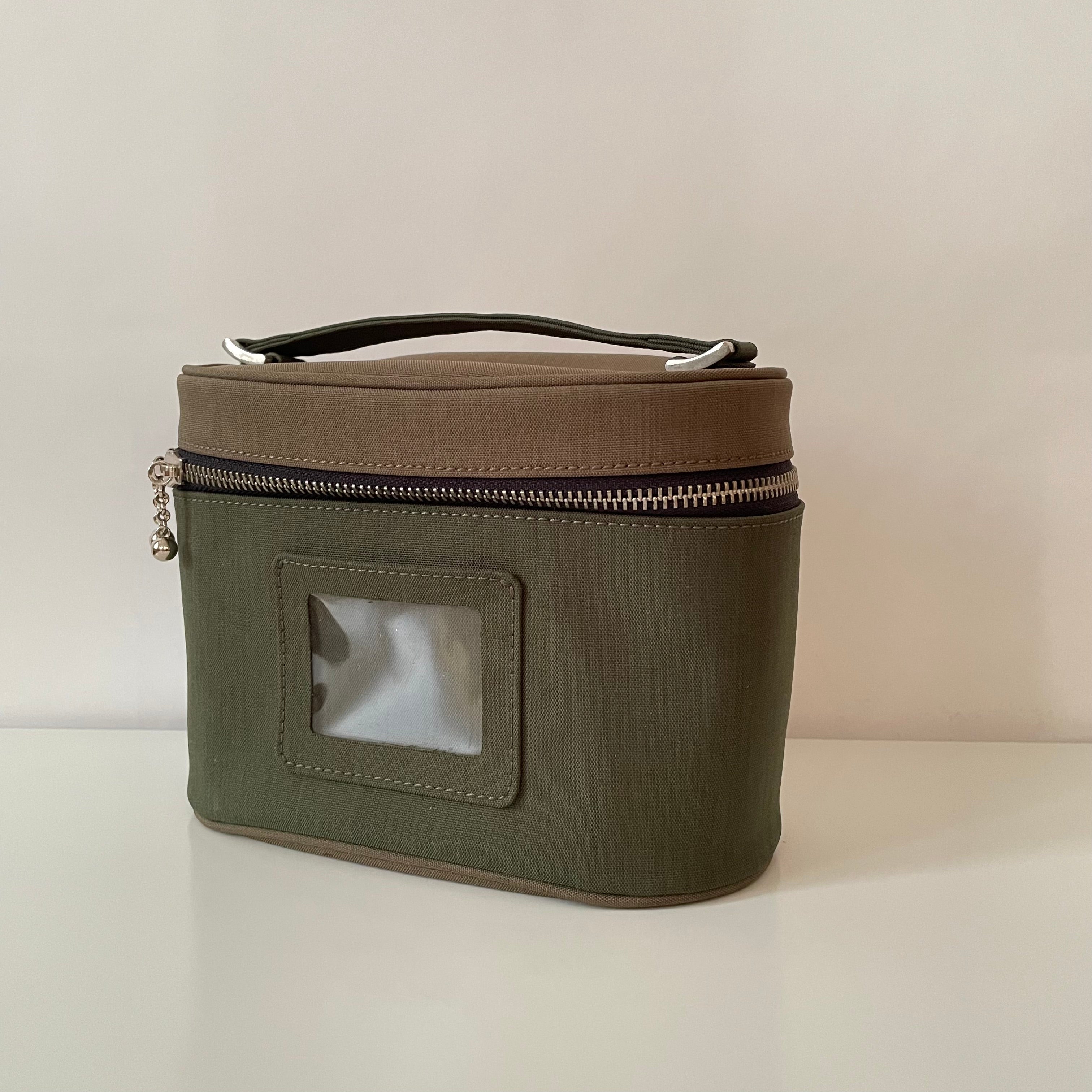 Premium Collection | Khaki x Forest Nylon Classic Vanity Case in Elliptical Form