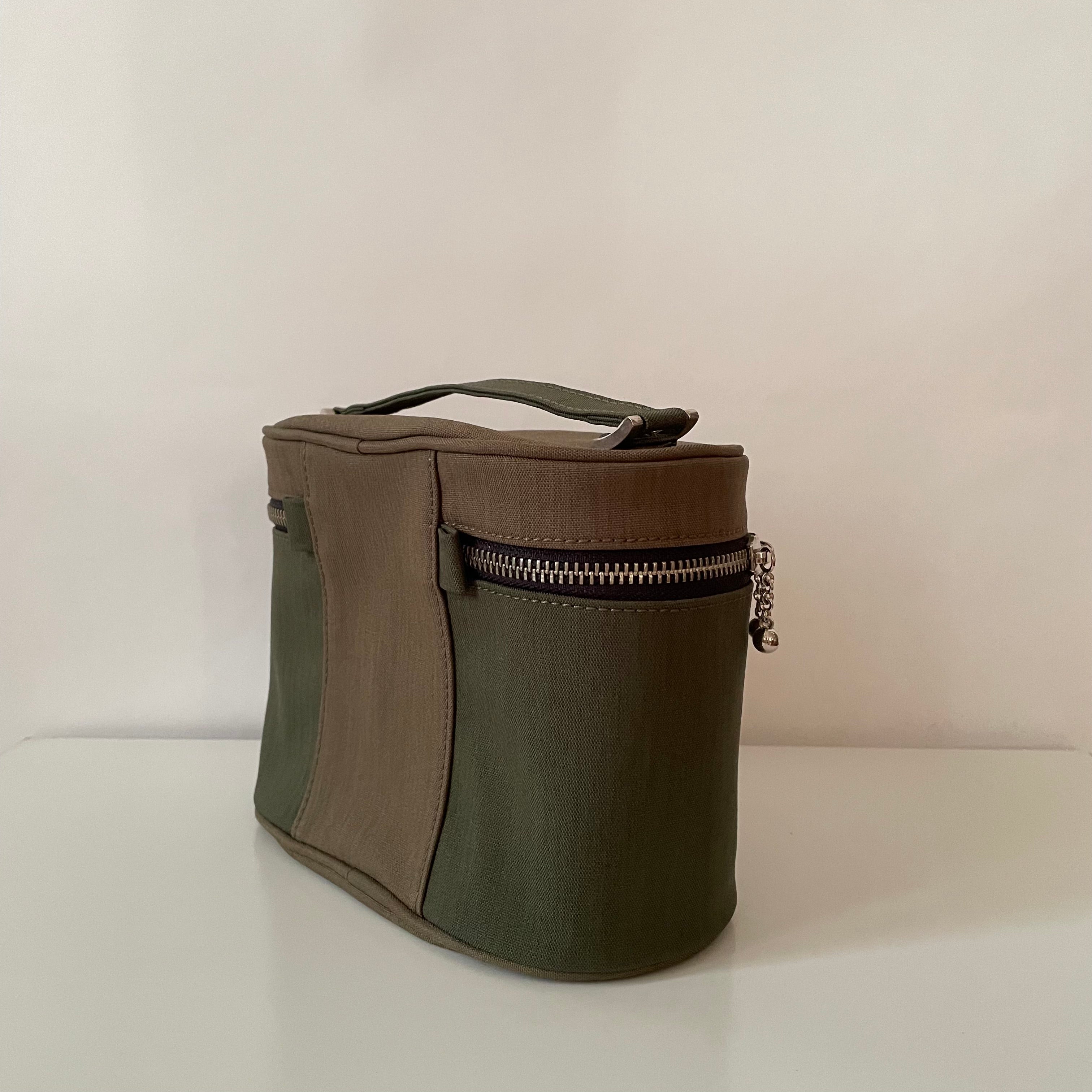 Premium Collection | Khaki x Forest Nylon Classic Vanity Case in Elliptical Form