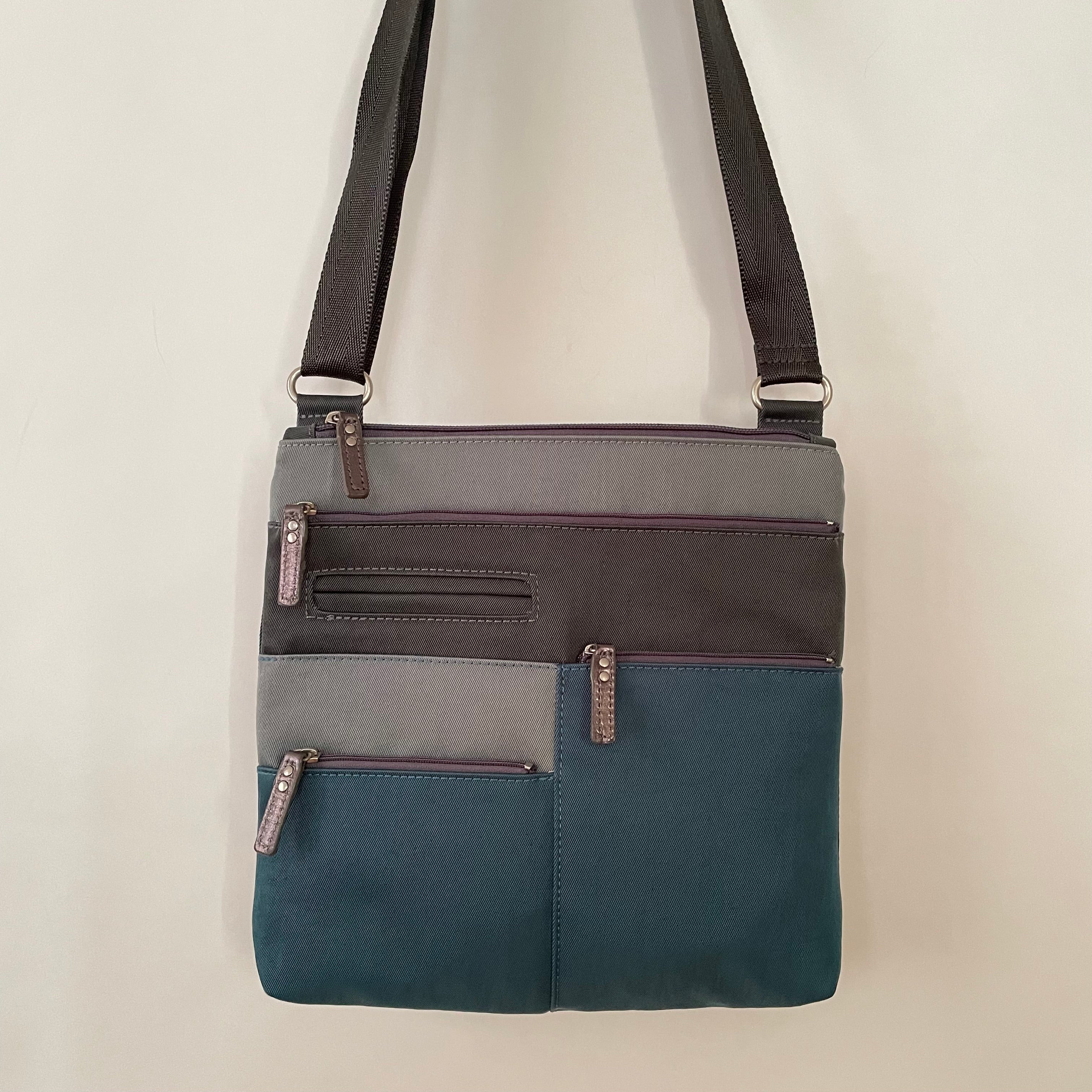 Premium Collection | Tricolor NICO Multi-Pocket Shoulder Bag | Small | Azure x Grey x Mist