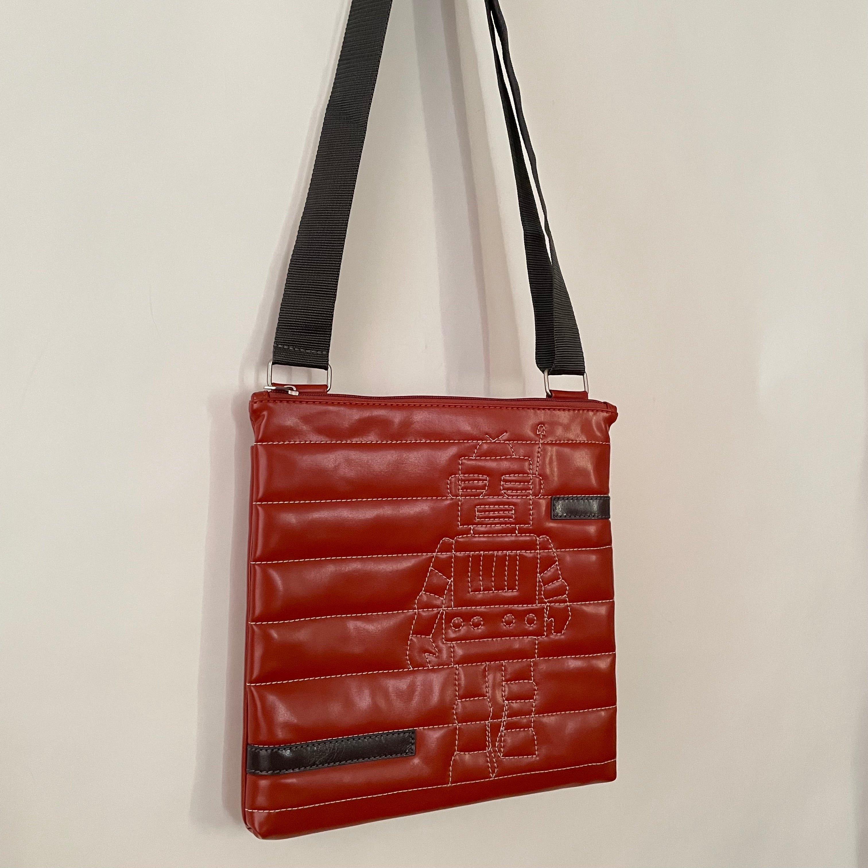 Premium Collection | Small Faux Leather Bag with Robot Stitch Accent | Terracotta