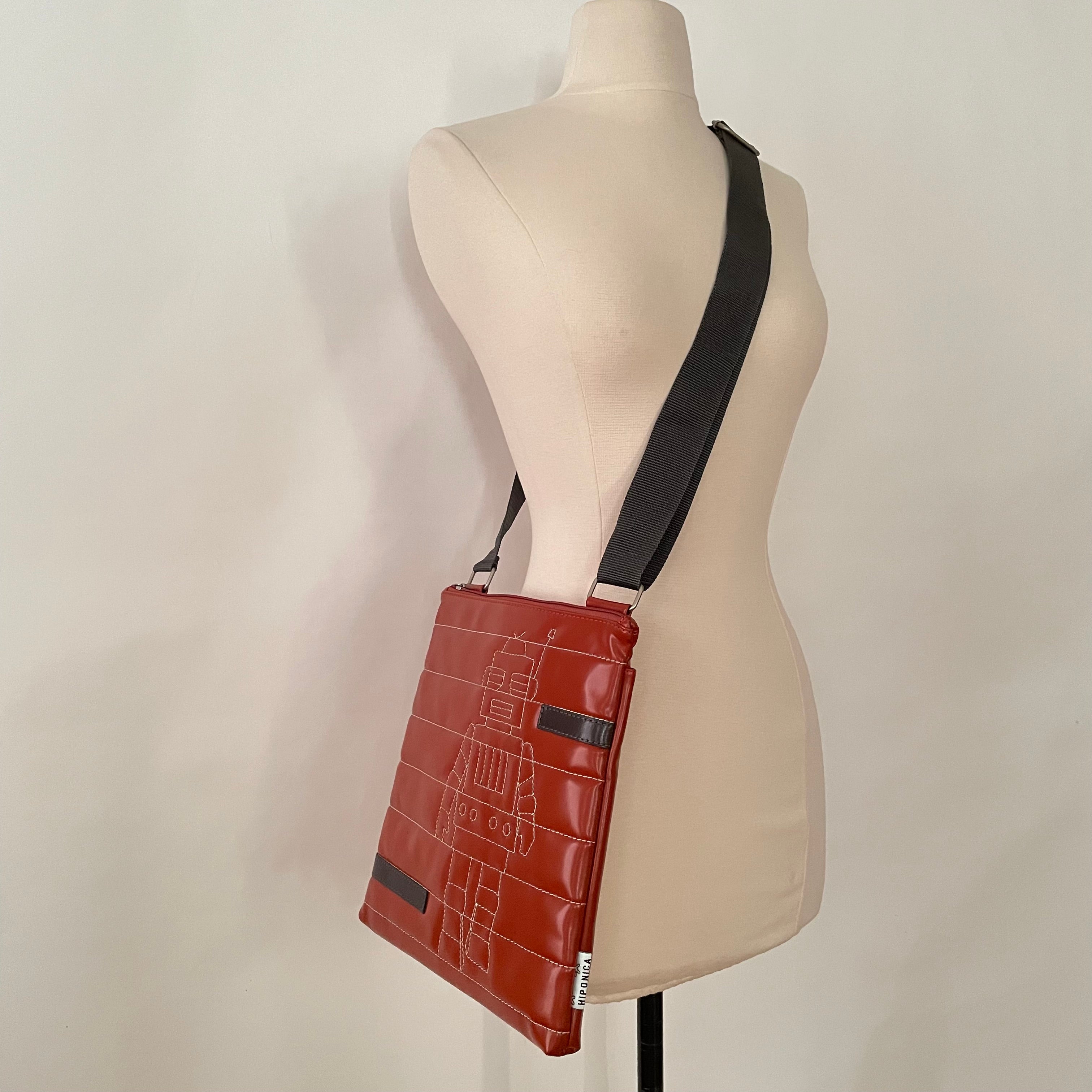 Premium Collection | Small Faux Leather Bag with Robot Stitch Accent | Terracotta