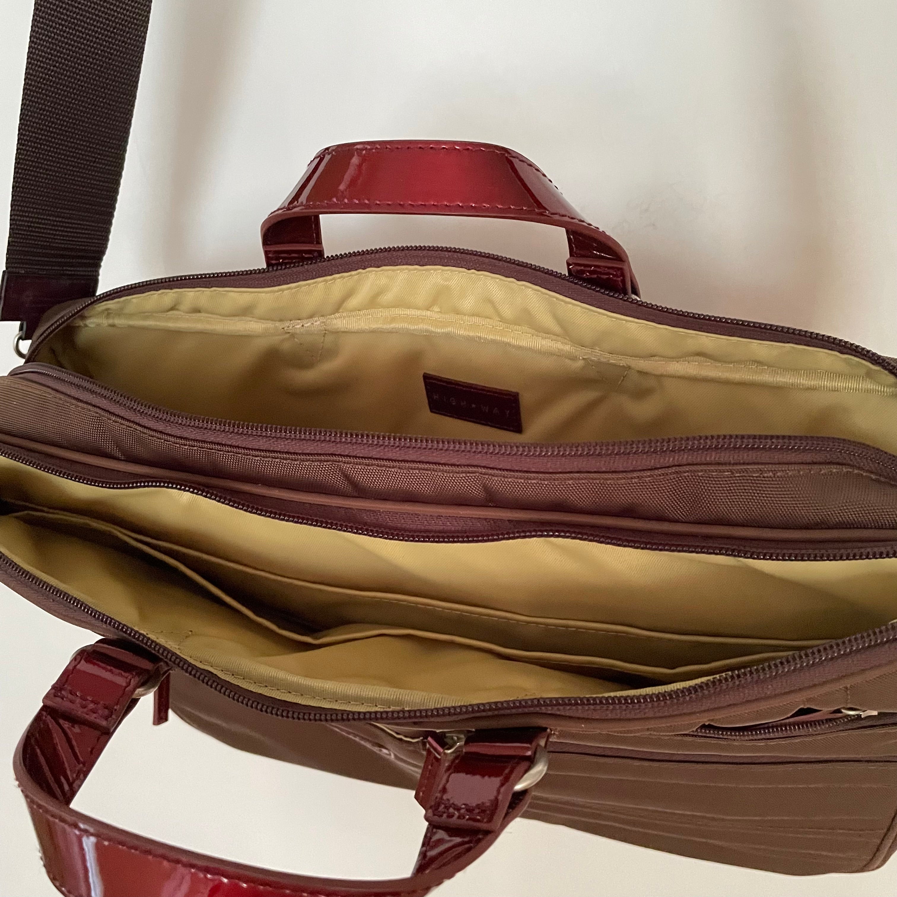 Premium Collection | Nylon x Patent Leather Briefcase | Sepia x Red