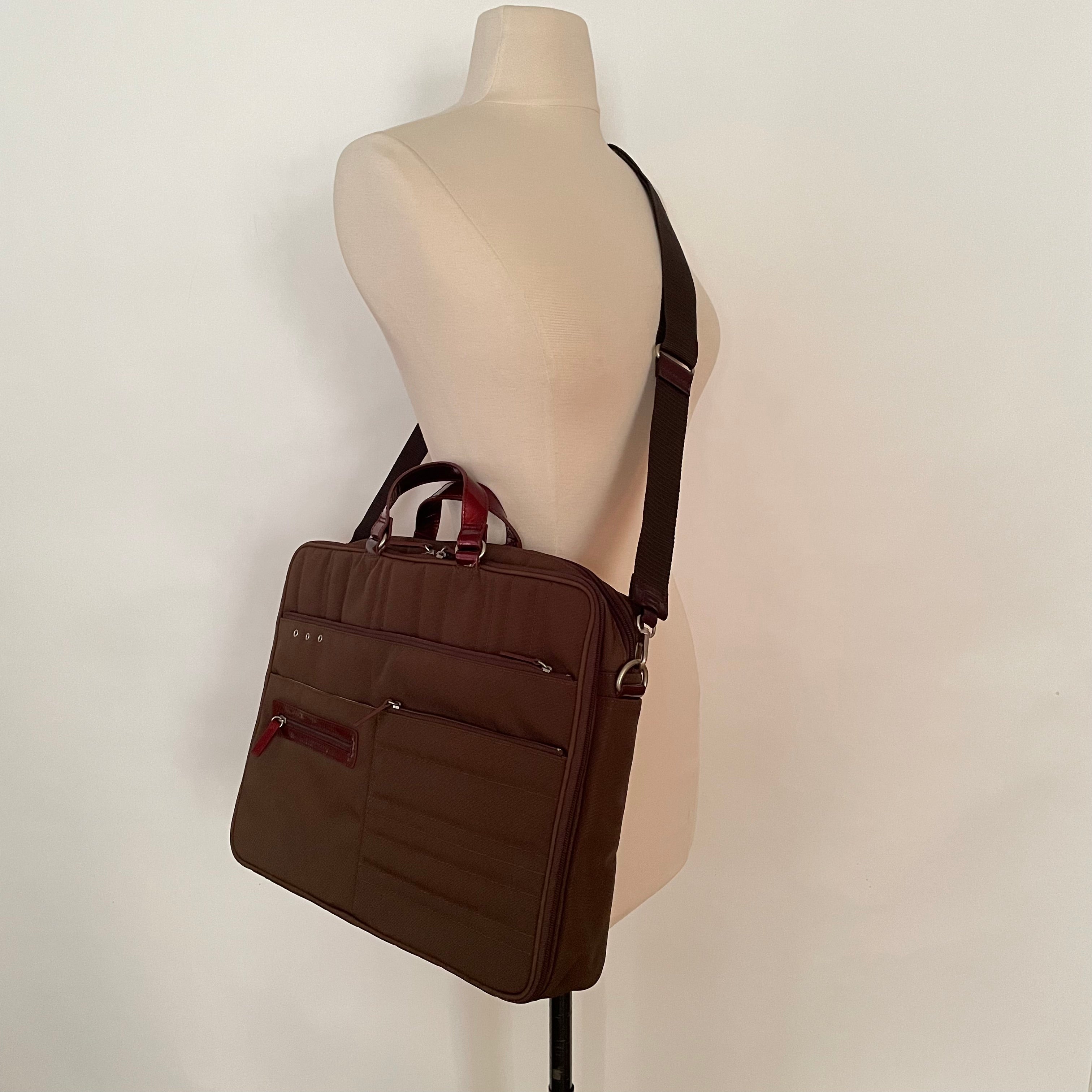 Premium Collection | Nylon x Patent Leather Briefcase | Sepia x Red