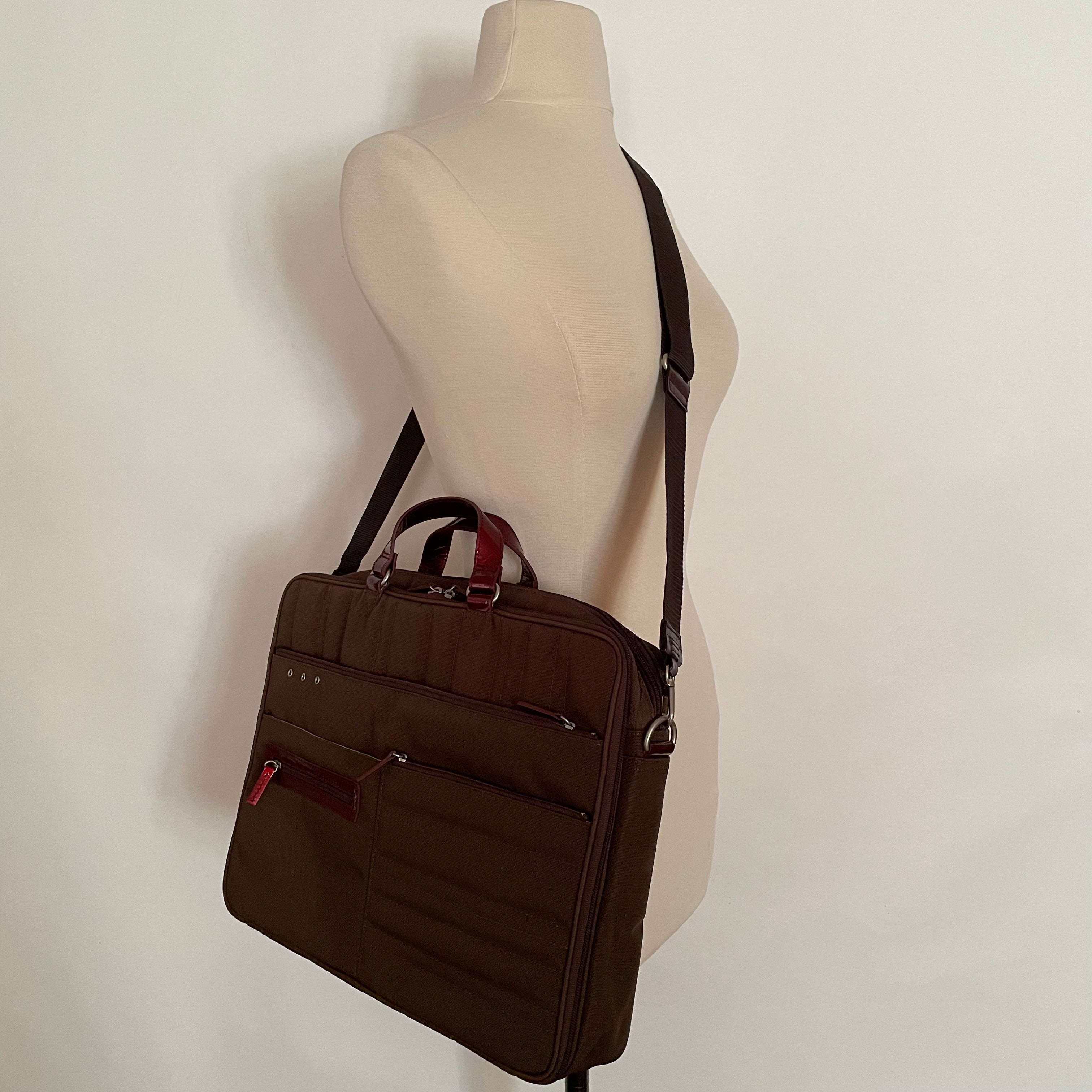 Premium Collection | Nylon x Patent Leather Briefcase | Sepia x Red