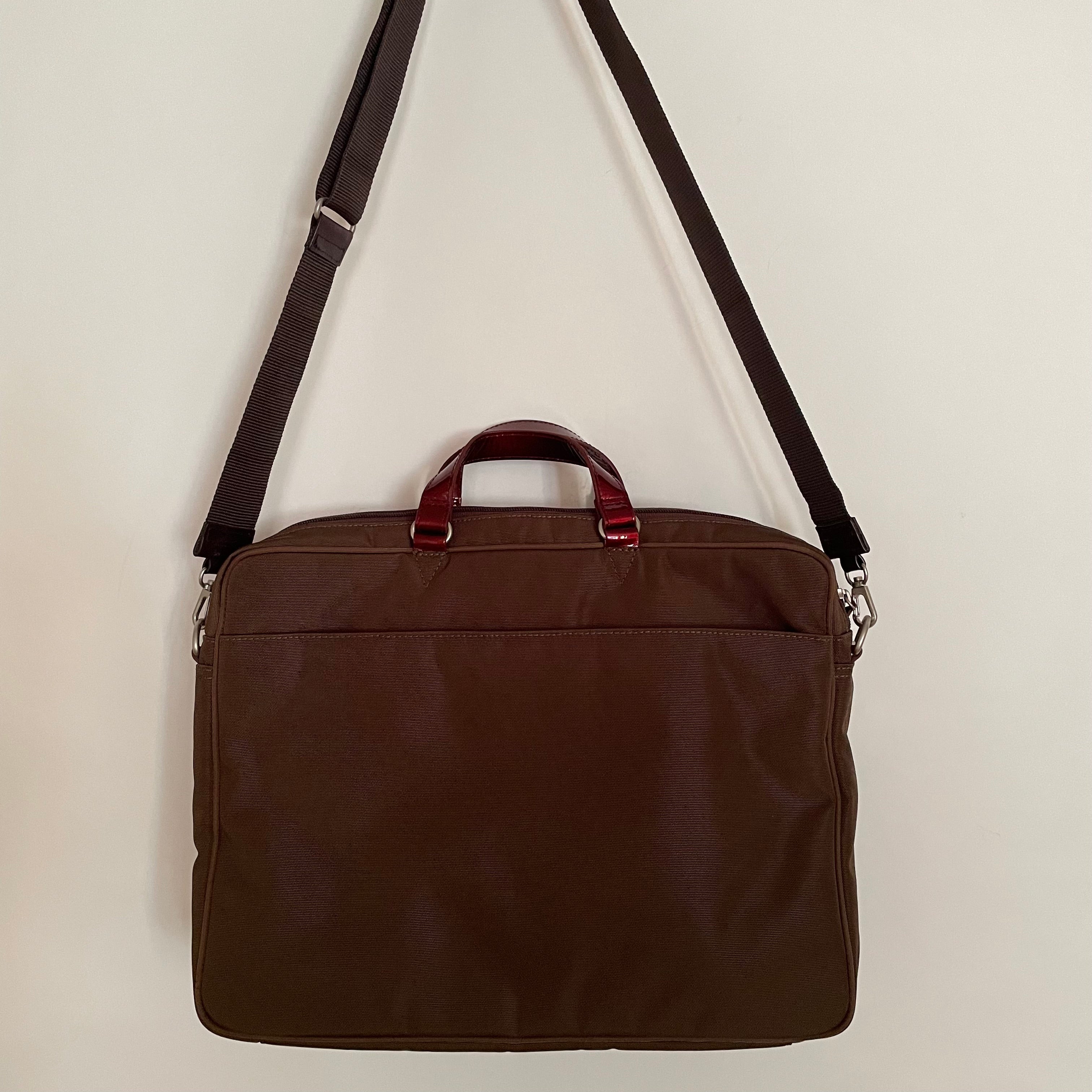 Premium Collection | Nylon x Patent Leather Briefcase | Sepia x Red