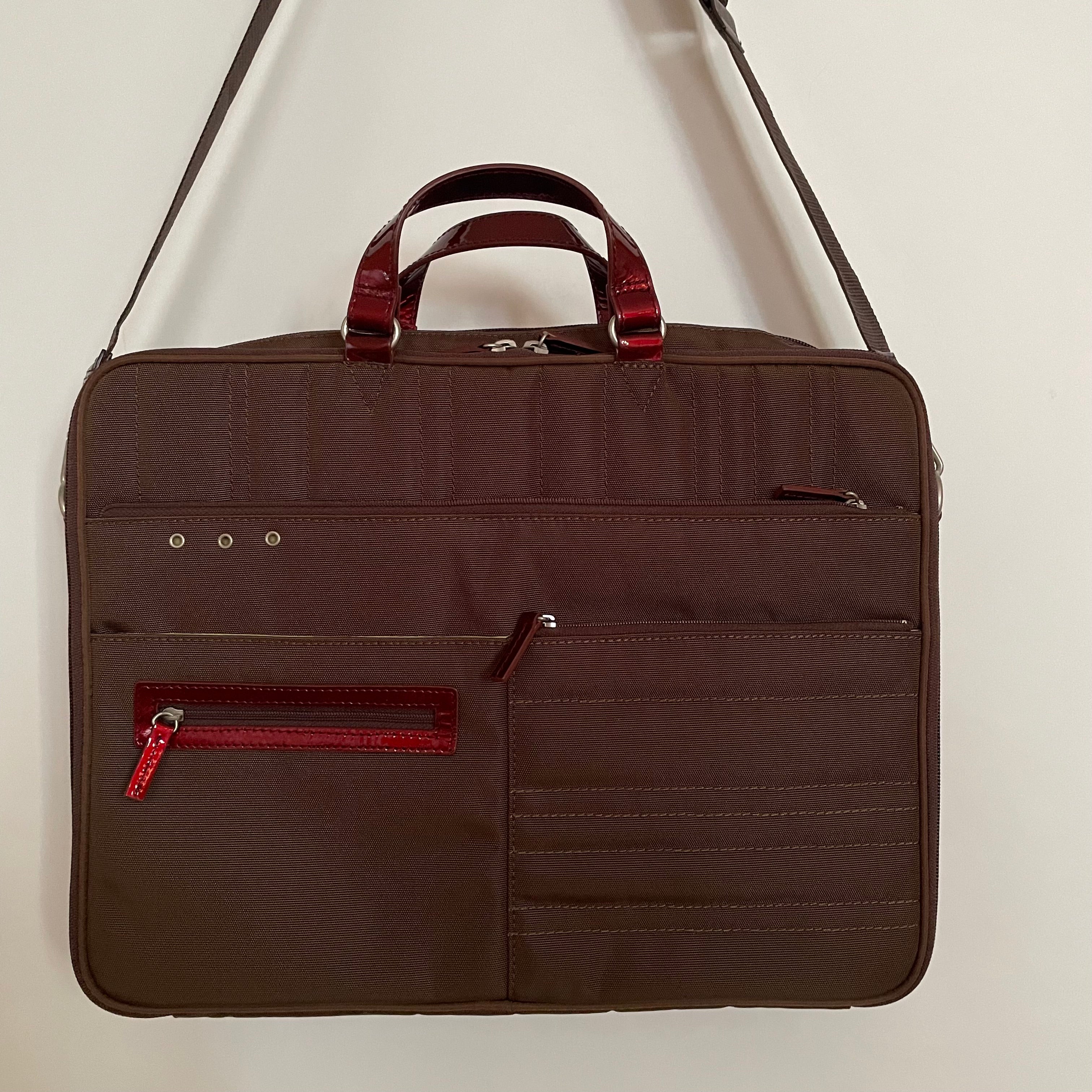 Premium Collection | Nylon x Patent Leather Briefcase | Sepia x Red