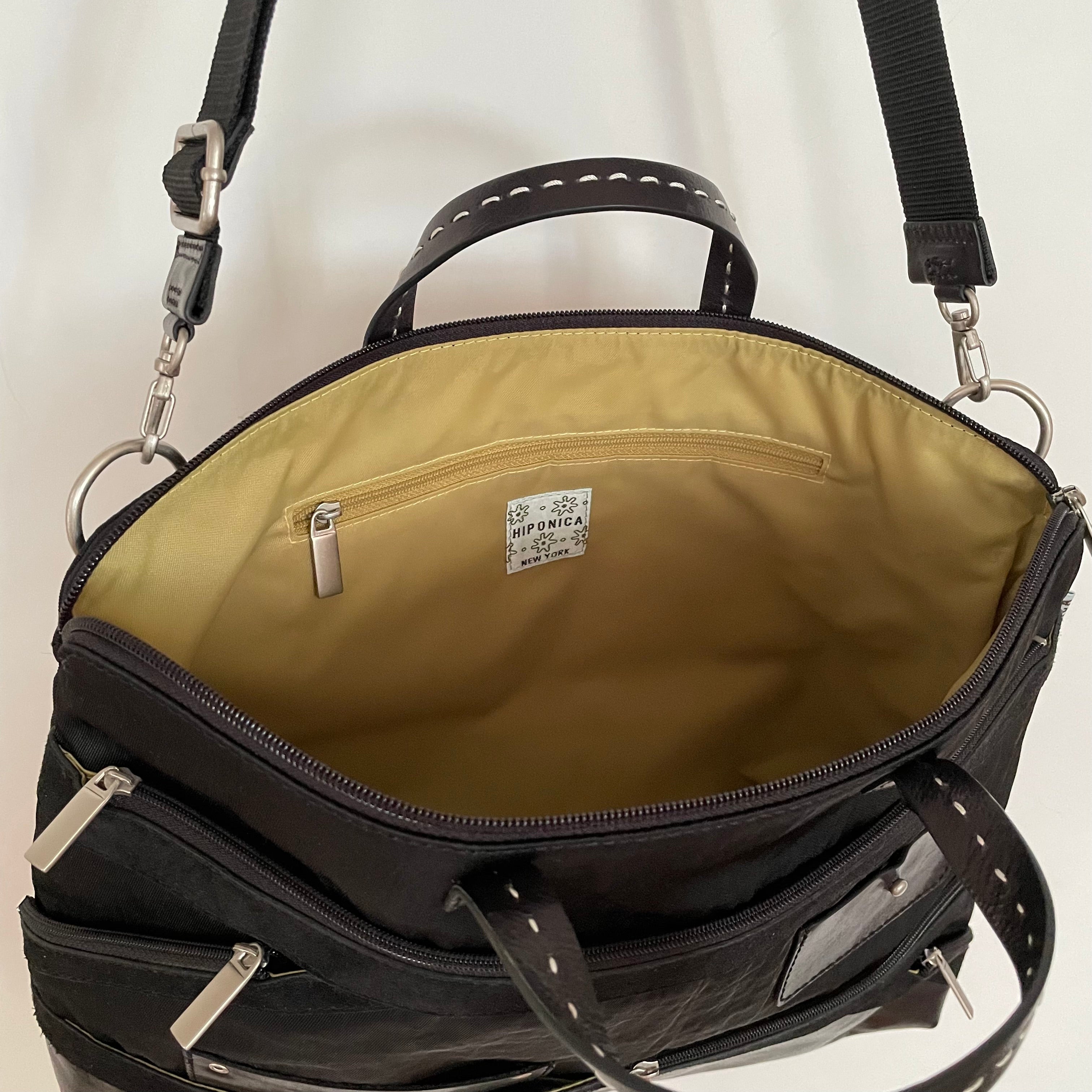 Premium Collection | Nylon x Leather Briefcase with Pony Embroidery | Black