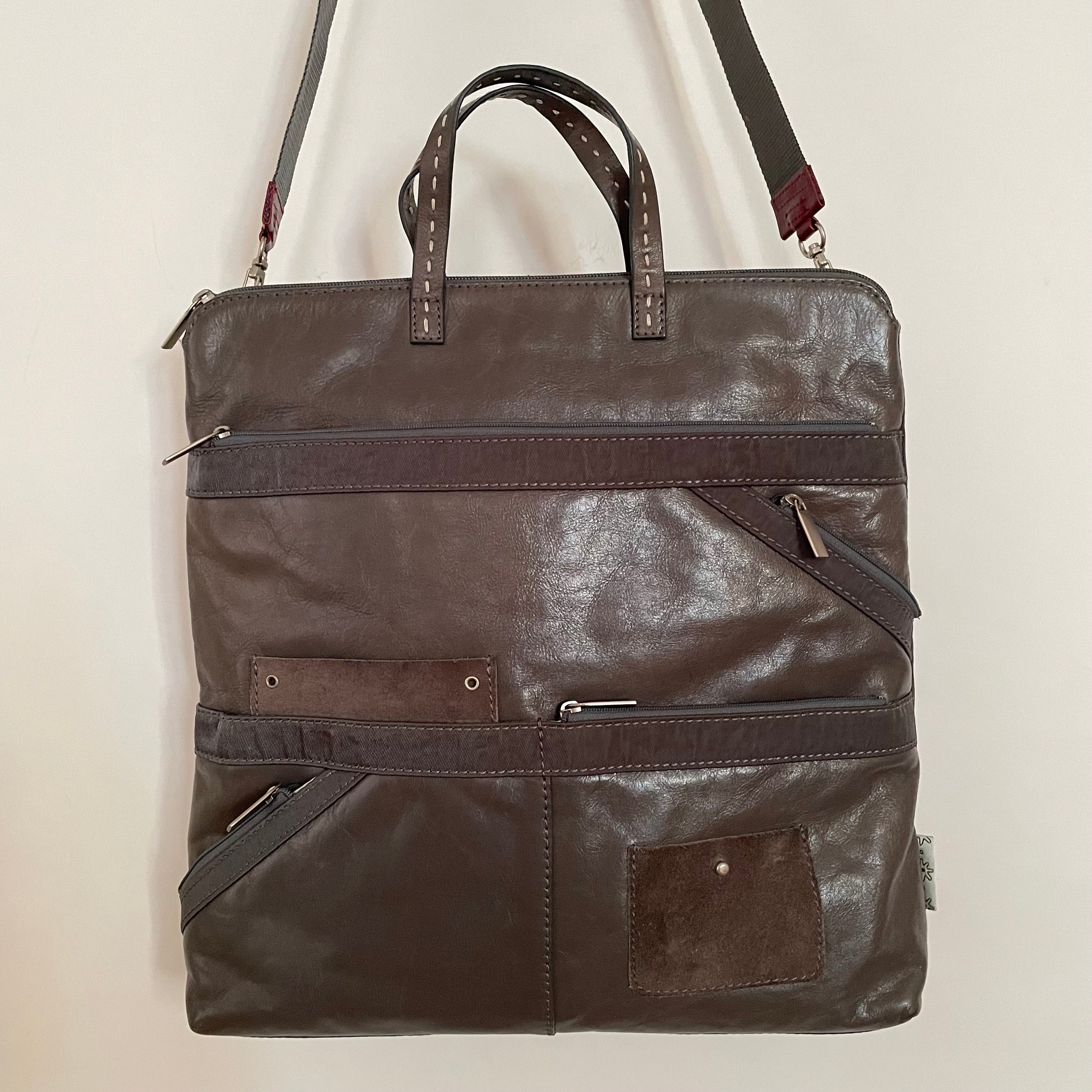 Premium Collection | Leather Shoulder Bag with Nylon Accents and Flower Embroidery and Detachable Adjustable Cross-Body Shoulder Strap | Grey