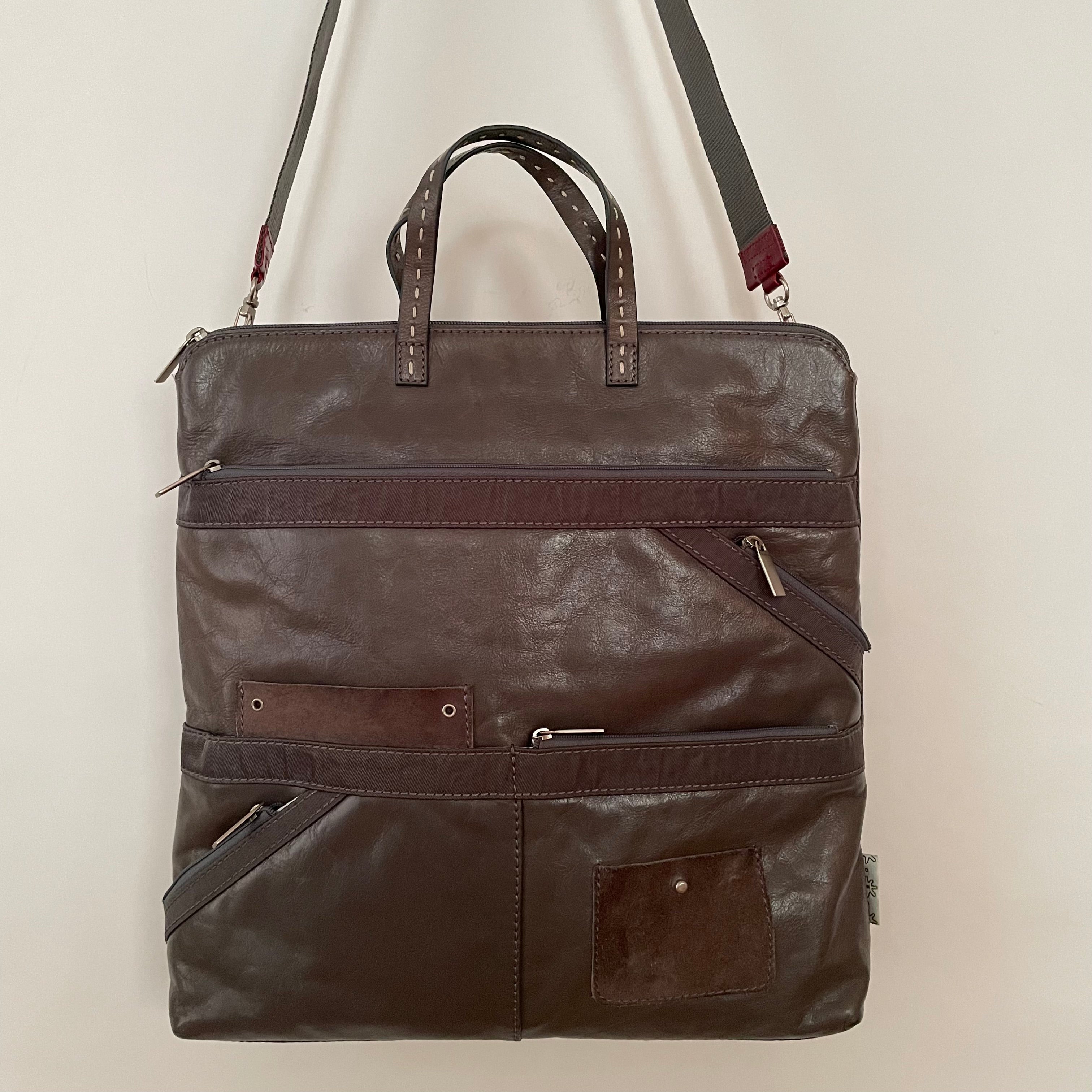 Premium Collection | Leather Shoulder Bag with Nylon Accents and Flower Embroidery and Detachable Adjustable Cross-Body Shoulder Strap | Grey