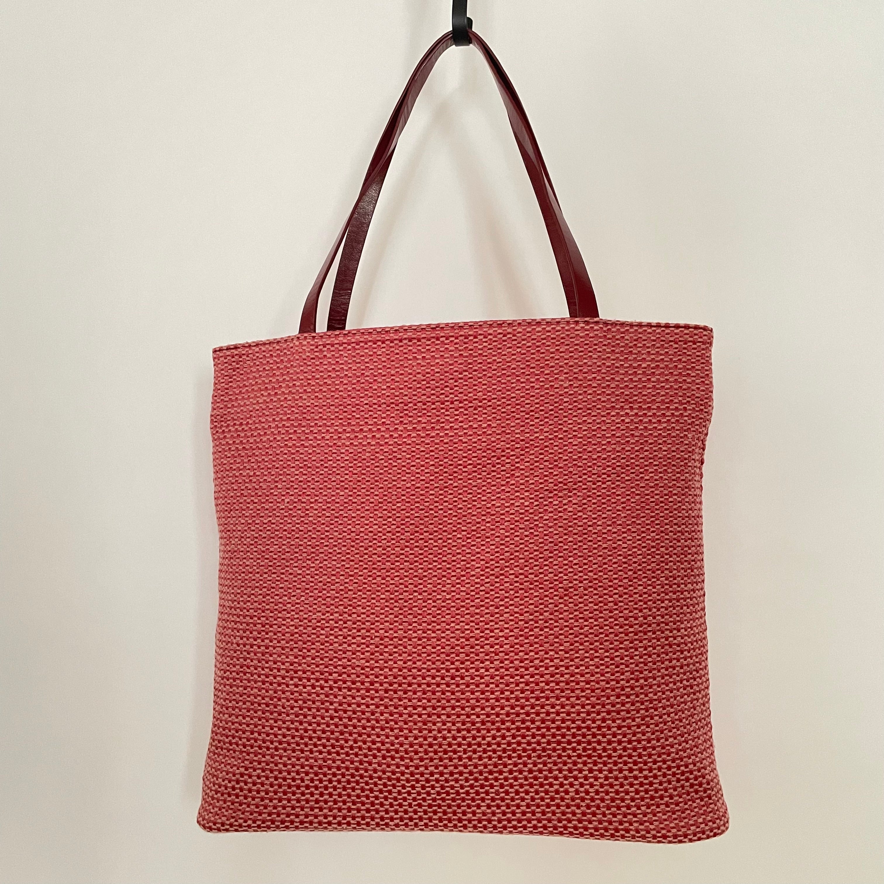 Premium Collection | Soft Cotton Tote with Palm Tree Embroidery Appliqué and Leather Handles | Red