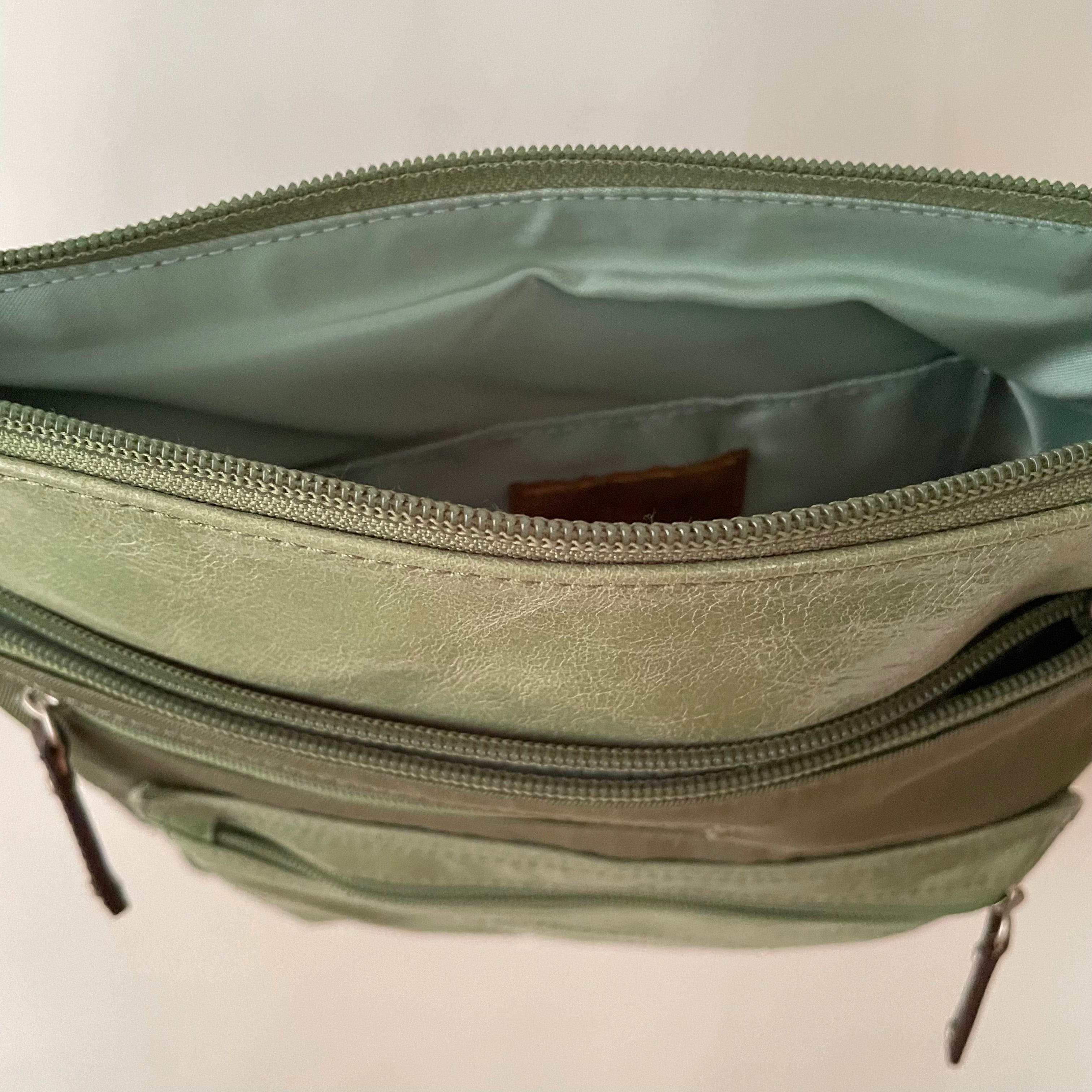 Premium Collection | Proto-KIKI Small Leather & Nylon Mix Cross-Body Shoulder Bag | Green x Brown