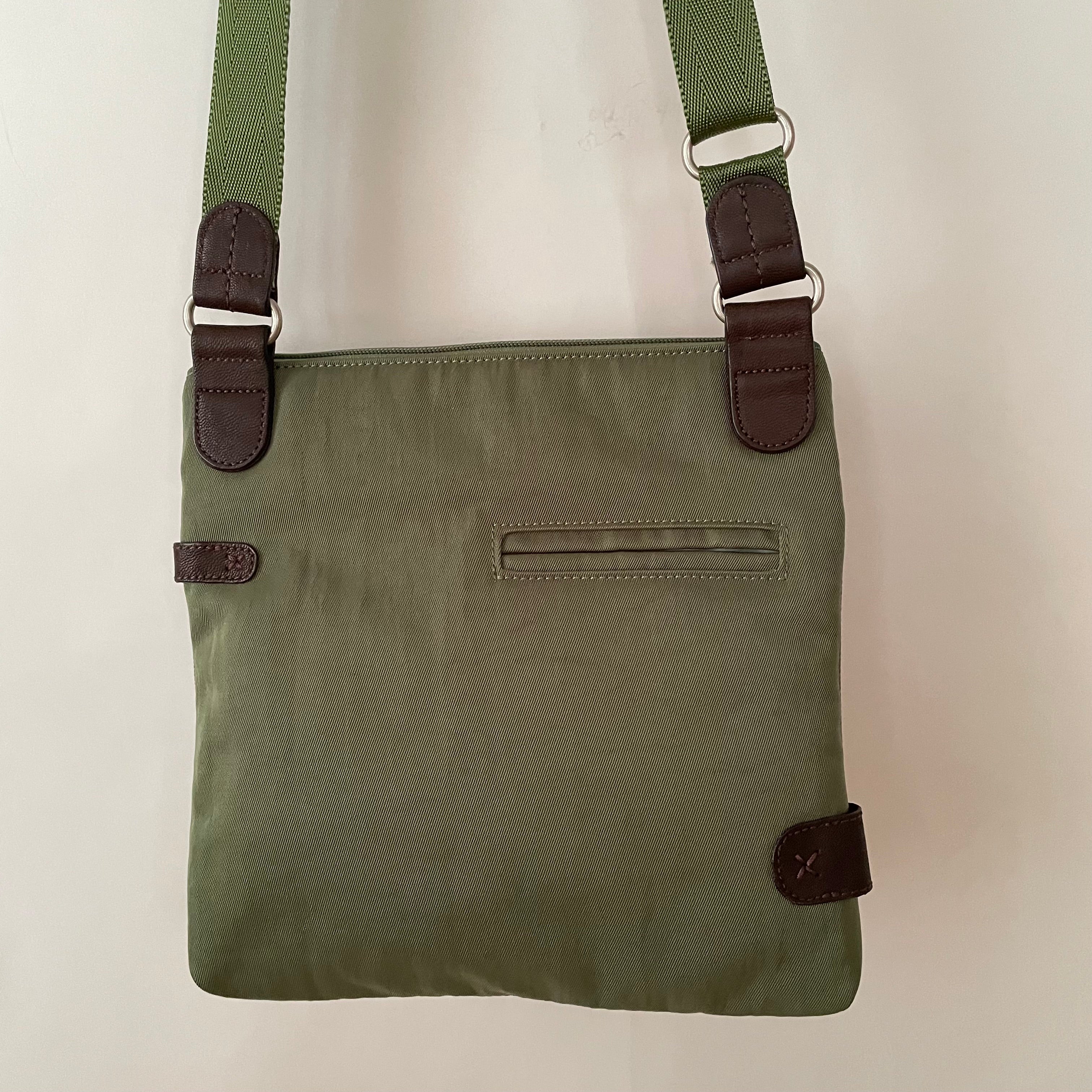 Premium Collection | Proto-KIKI Small Leather & Nylon Mix Cross-Body Shoulder Bag | Green x Brown